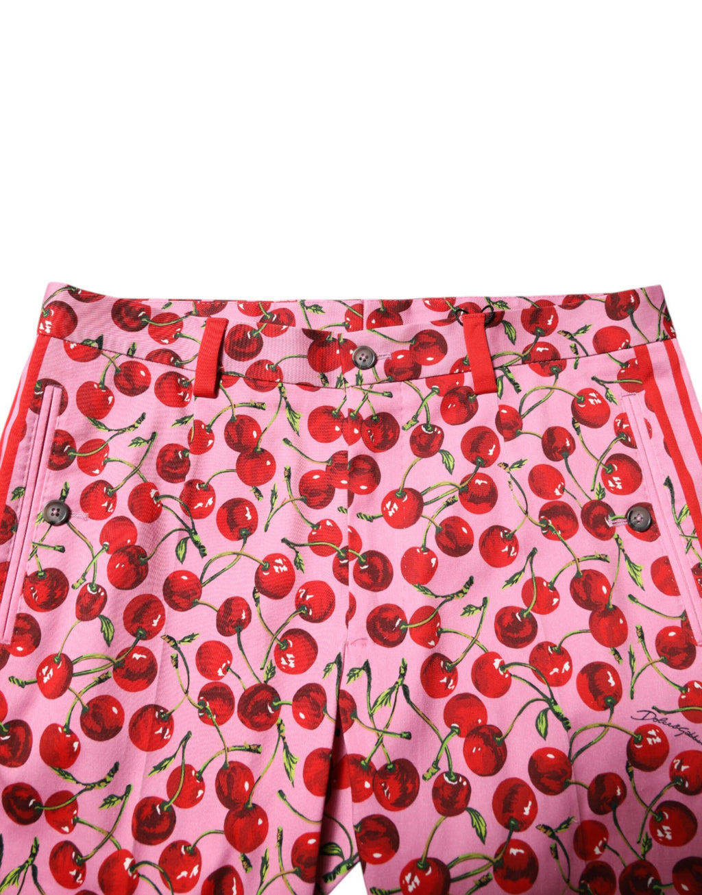 Dolce &amp; Gabbana – Rosa Anzughose aus Baumwolle mit Kirschmuster