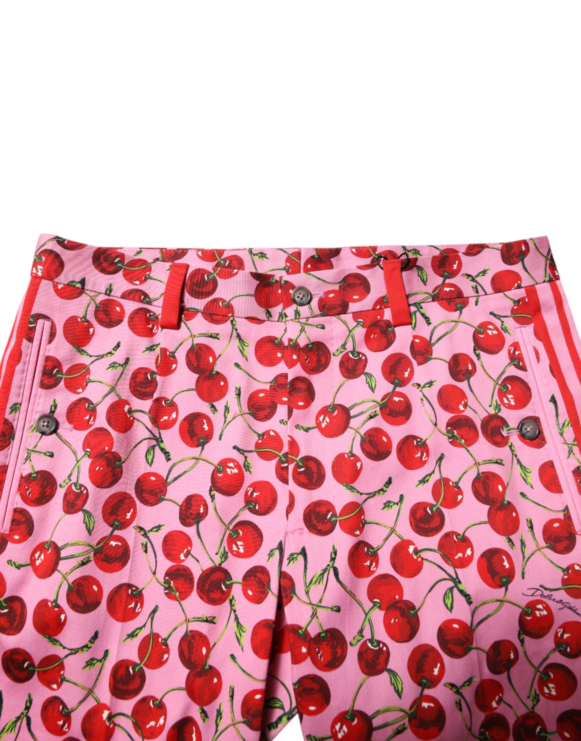 Dolce &amp; Gabbana – Rosa Anzughose aus Baumwolle mit Kirschmuster