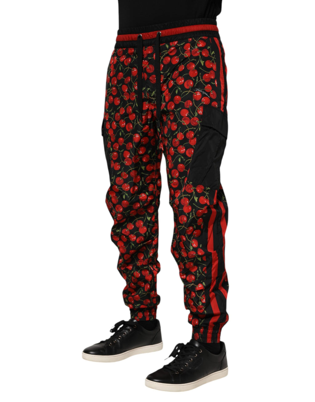 Dolce &amp; Gabbana Schwarz Rot Kirsche Print Männer Jogginghose Hose