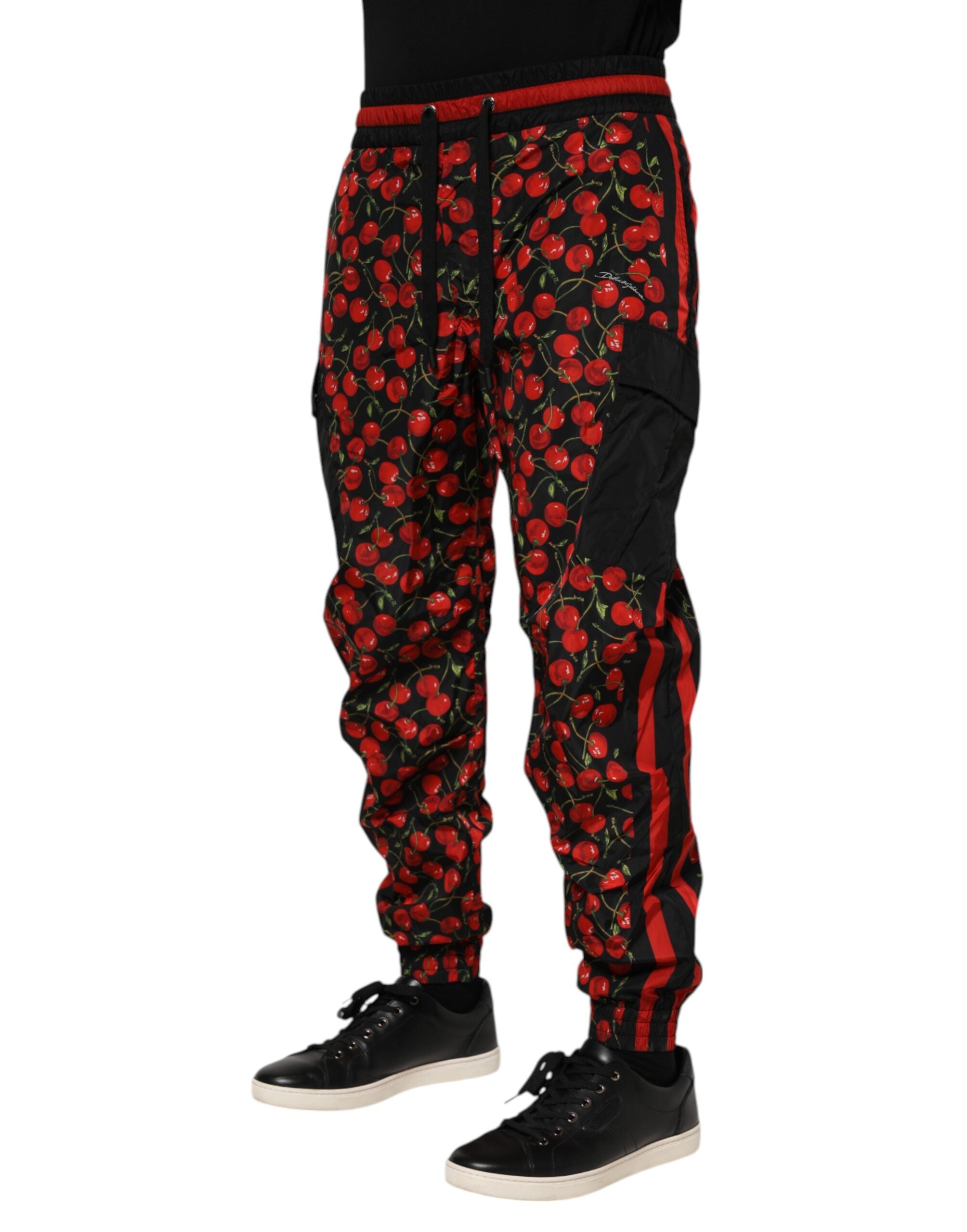 Dolce &amp; Gabbana Schwarz Rot Kirsche Print Männer Jogginghose Hose