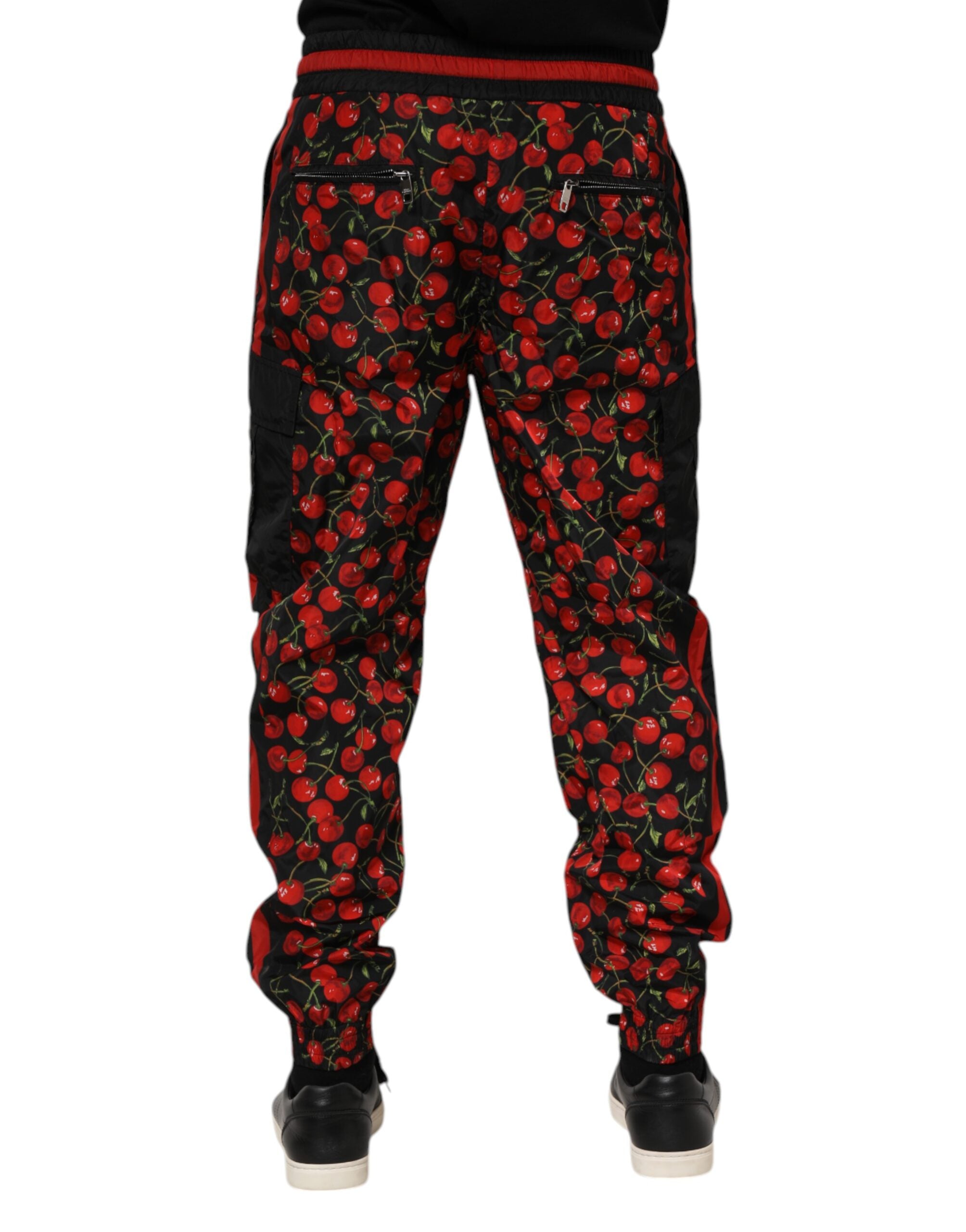 Dolce &amp; Gabbana Schwarz Rot Kirsche Print Männer Jogginghose Hose