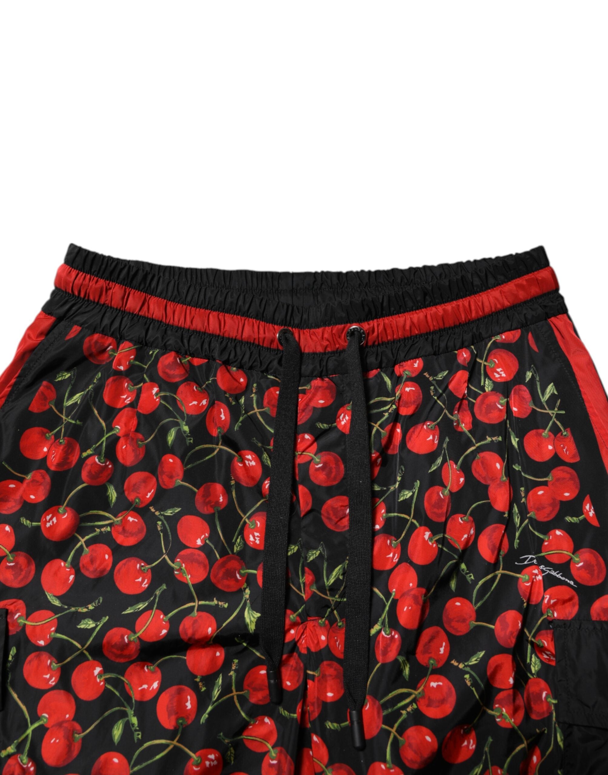 Dolce &amp; Gabbana Schwarz Rot Kirsche Print Männer Jogginghose Hose