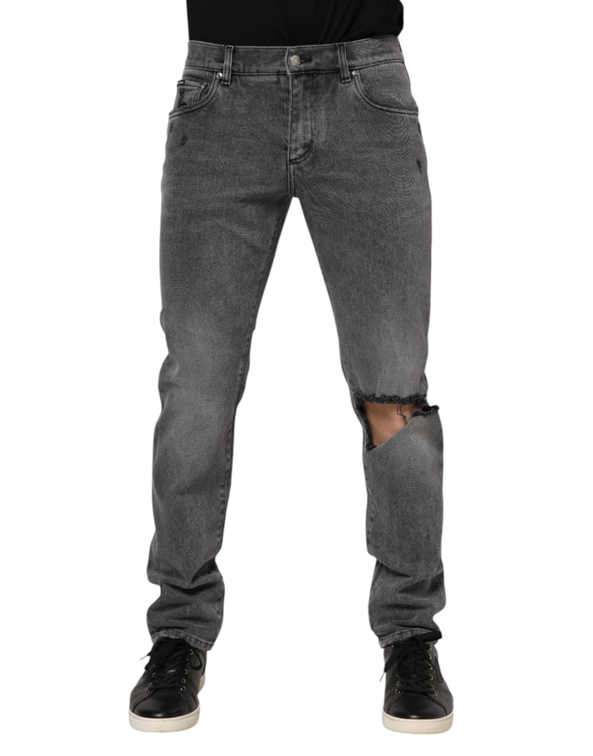 Dolce &amp; Gabbana – Graue Jeans aus Baumwoll-Denim mit Logo-Plakette