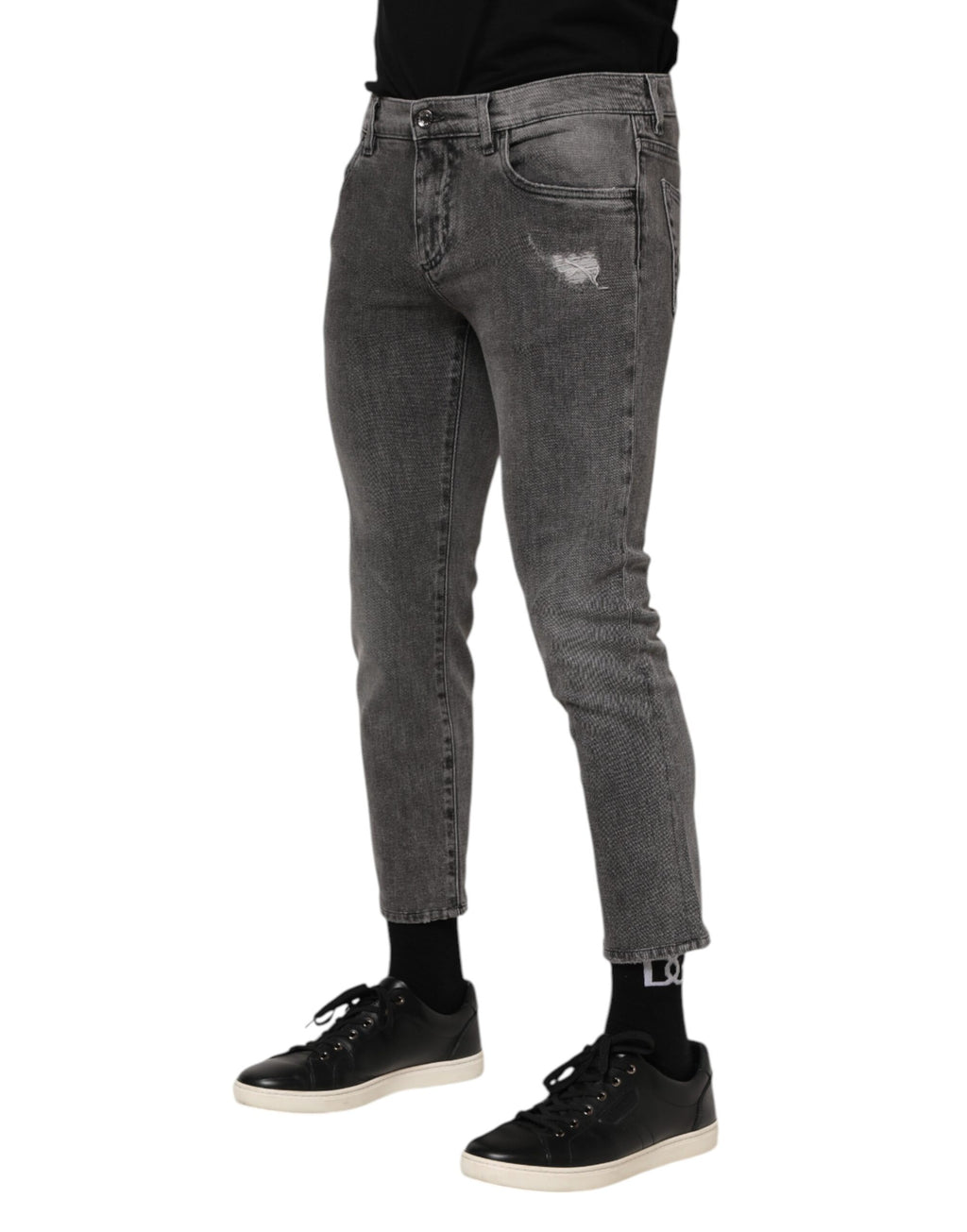 Dolce &amp; Gabbana Graue Jeans mit Logo-Plakette aus Baumwolle für Herren