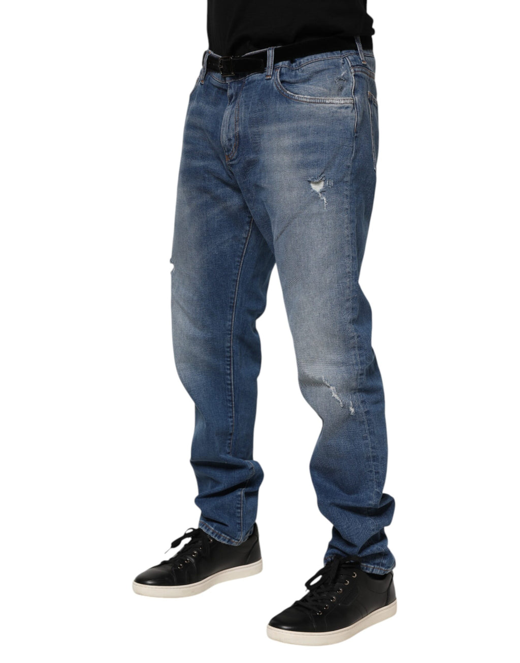 Dolce &amp; Gabbana – Blaue Jeans aus gewaschener Baumwolle mit Logo-Schild