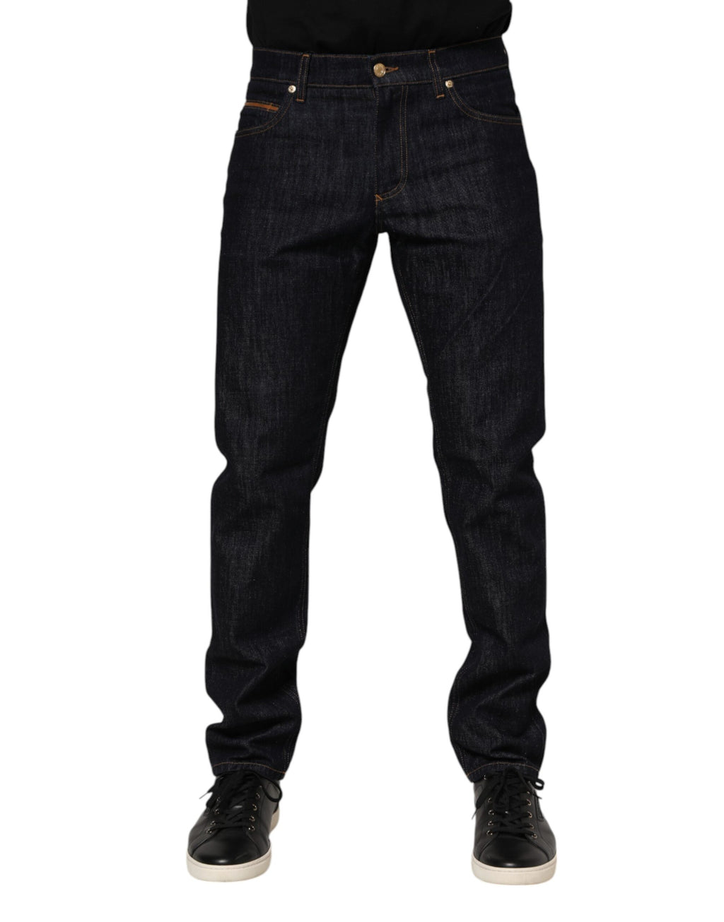 Dolce &amp; Gabbana Dunkelblaue Jeans aus Baumwolle mit Logo-Plakette für Herren