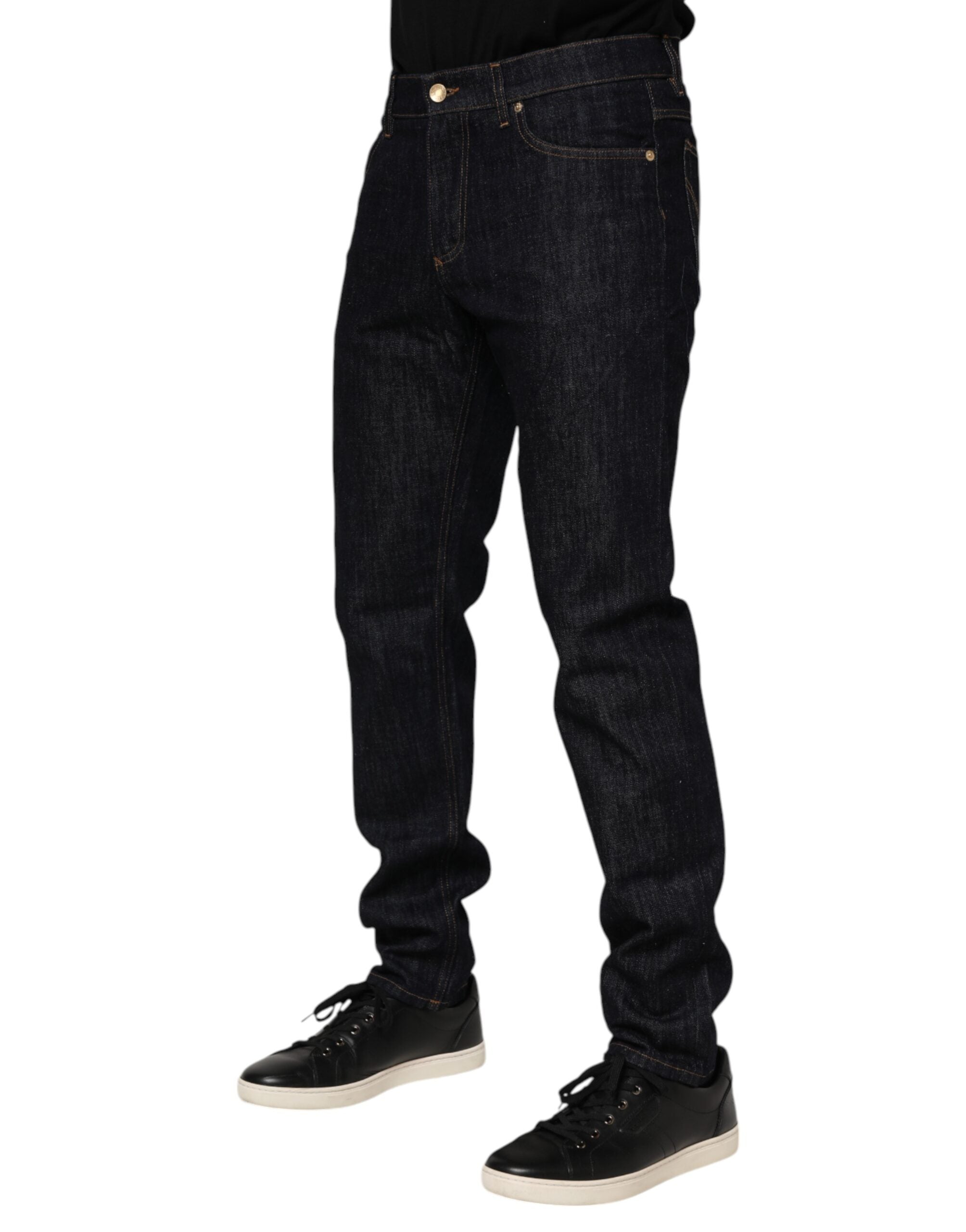 Dolce &amp; Gabbana Dunkelblaue Jeans aus Baumwolle mit Logo-Plakette für Herren