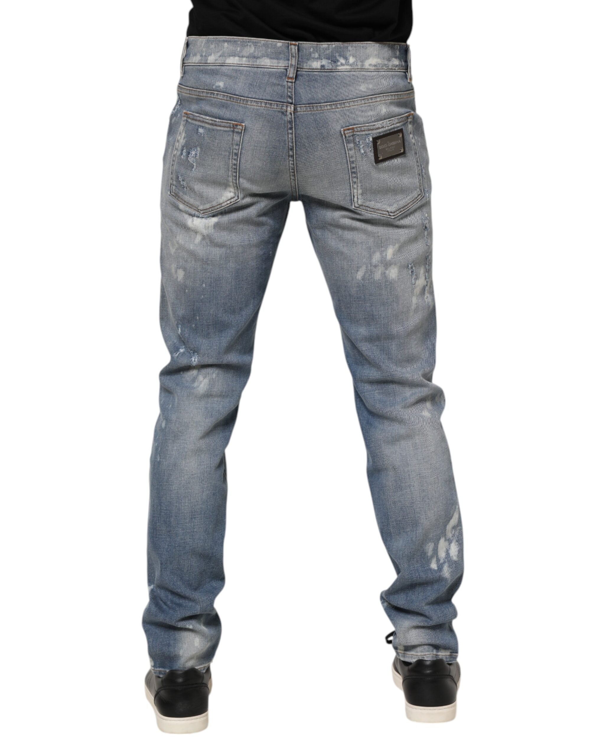 Dolce &amp; Gabbana – Slim Fit-Jeans aus zerfetzter Baumwolle in Blau für Herren