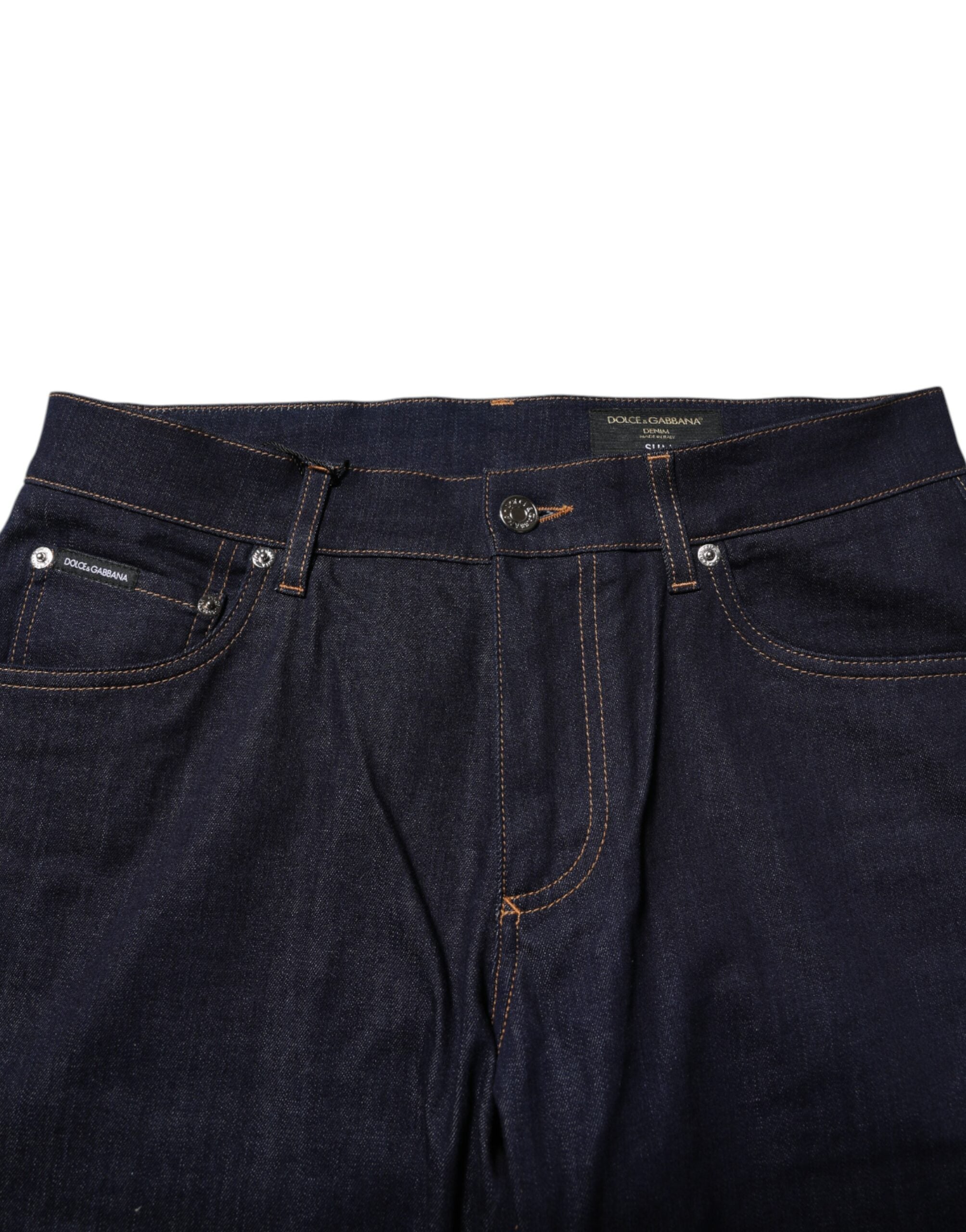 Dolce &amp; Gabbana Slim Fit Jeans aus Baumwolle mit Logo in Dunkelblau für Herren