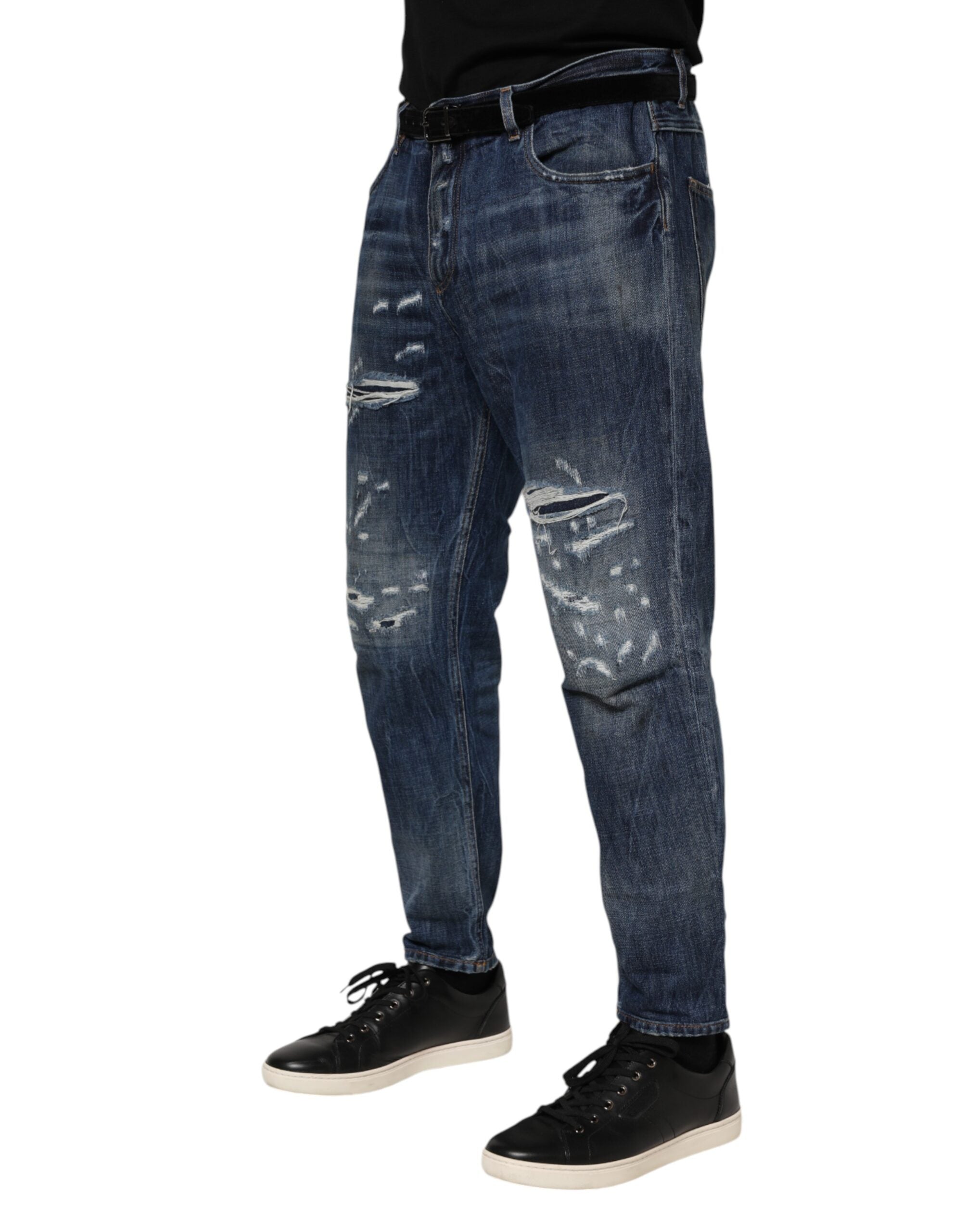 Dolce &amp; Gabbana Blaue zerfetzte konische Jeans aus Baumwolle für Herren
