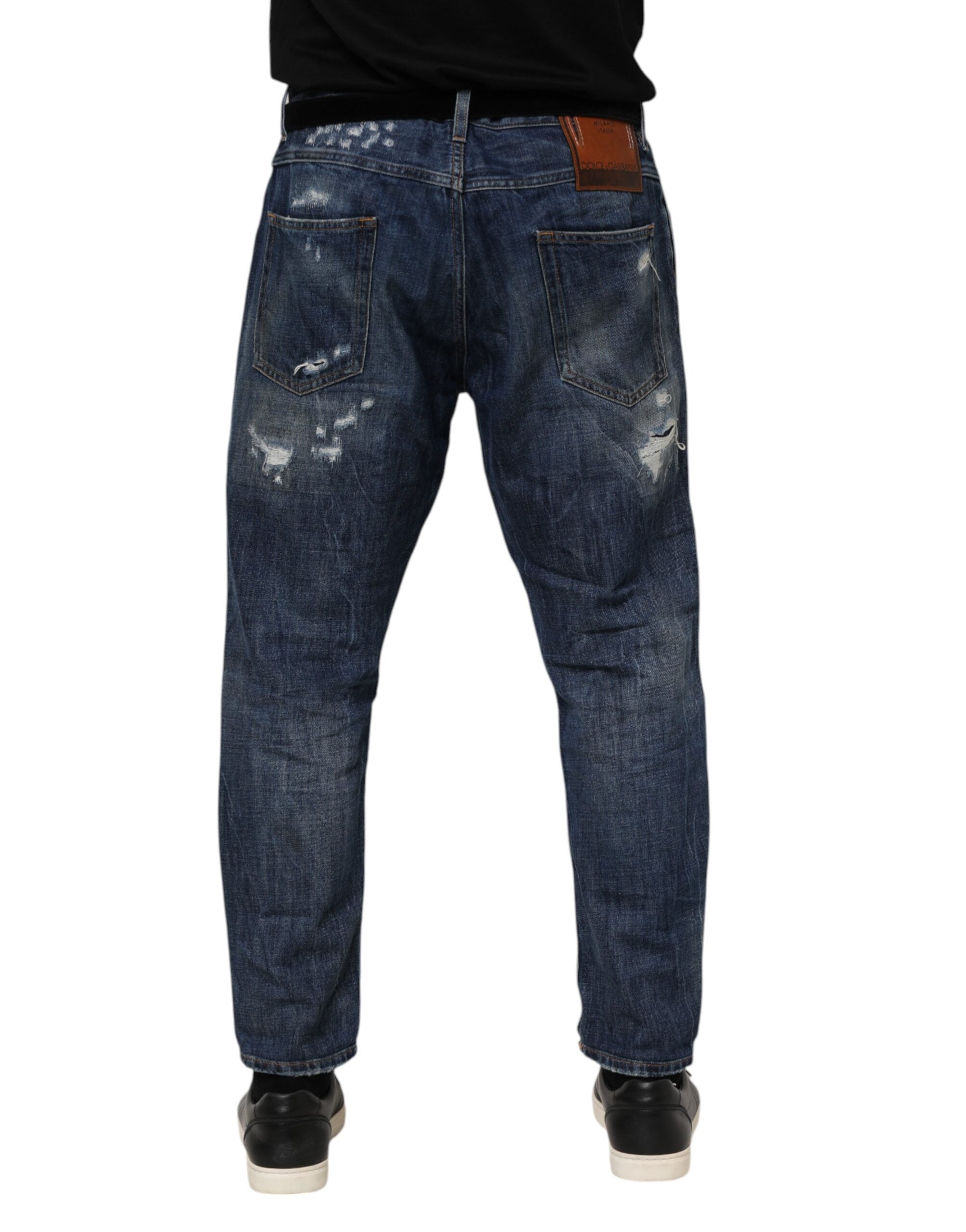 Dolce &amp; Gabbana Blaue zerfetzte konische Jeans aus Baumwolle für Herren