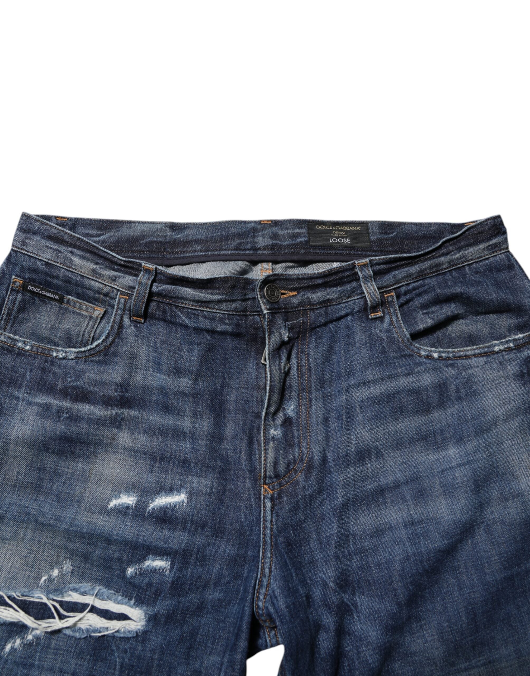 Dolce &amp; Gabbana Blaue zerfetzte konische Jeans aus Baumwolle für Herren