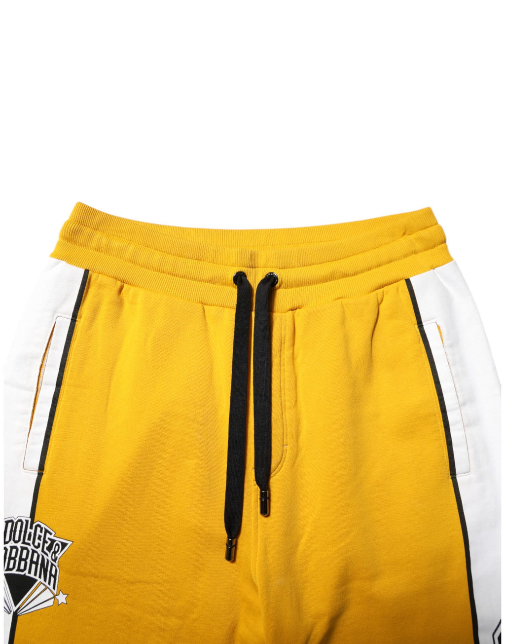 Dolce &amp; Gabbana – Jogginghose aus Baumwolle mit Kordelzug in Gelb mit Print