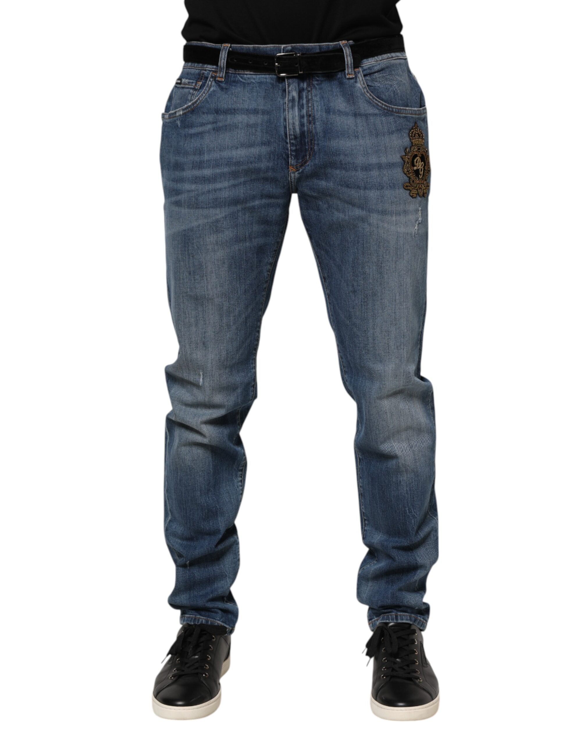 Dolce &amp; Gabbana, blaue Jeans mit Logo-Stickerei