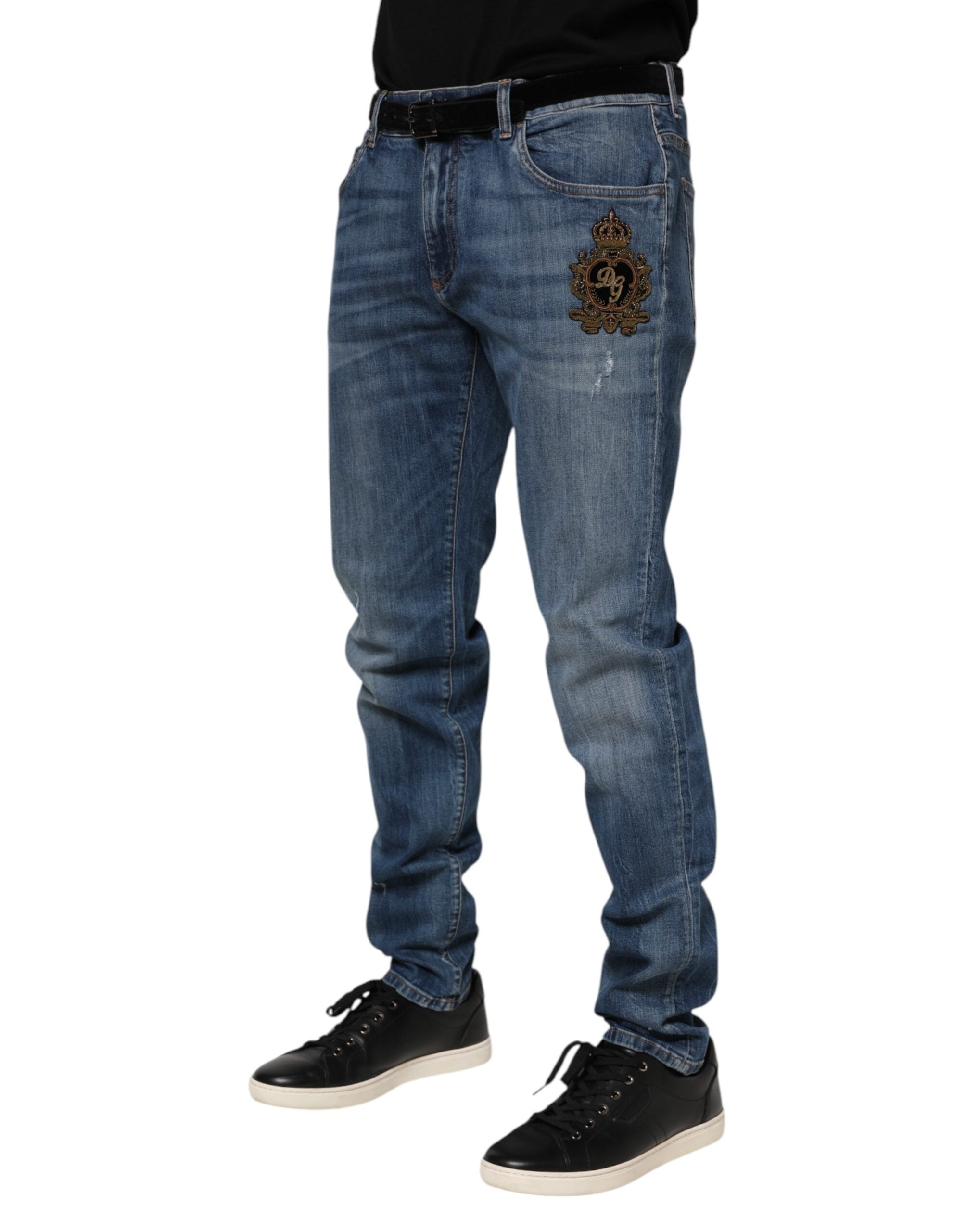 Dolce &amp; Gabbana, blaue Jeans mit Logo-Stickerei