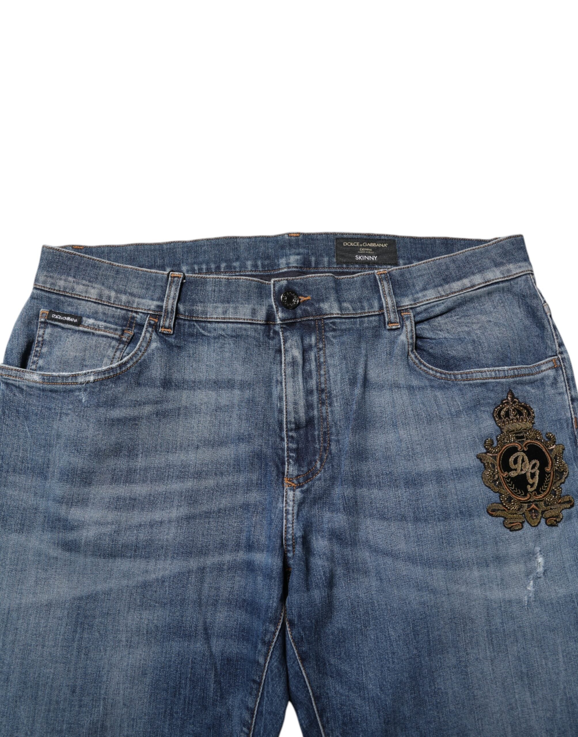 Dolce &amp; Gabbana, blaue Jeans mit Logo-Stickerei