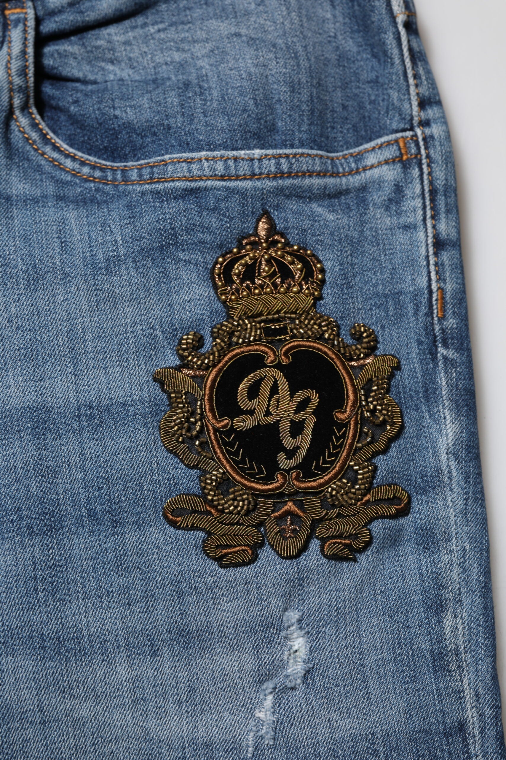 Dolce &amp; Gabbana, blaue Jeans mit Logo-Stickerei