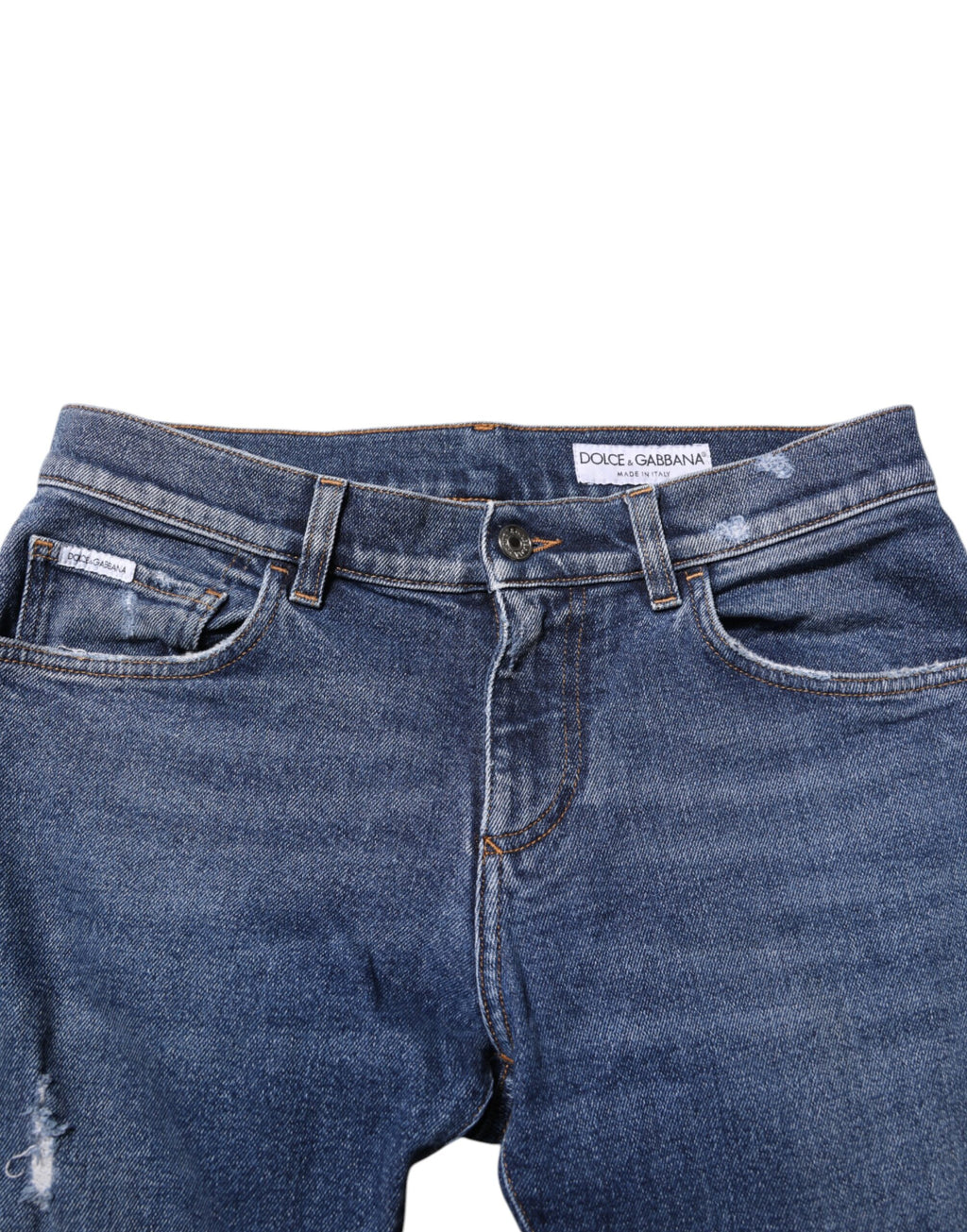 Dolce &amp; Gabbana – Enge Jeans aus Baumwolle mit Logo-Schild in Blau für Herren