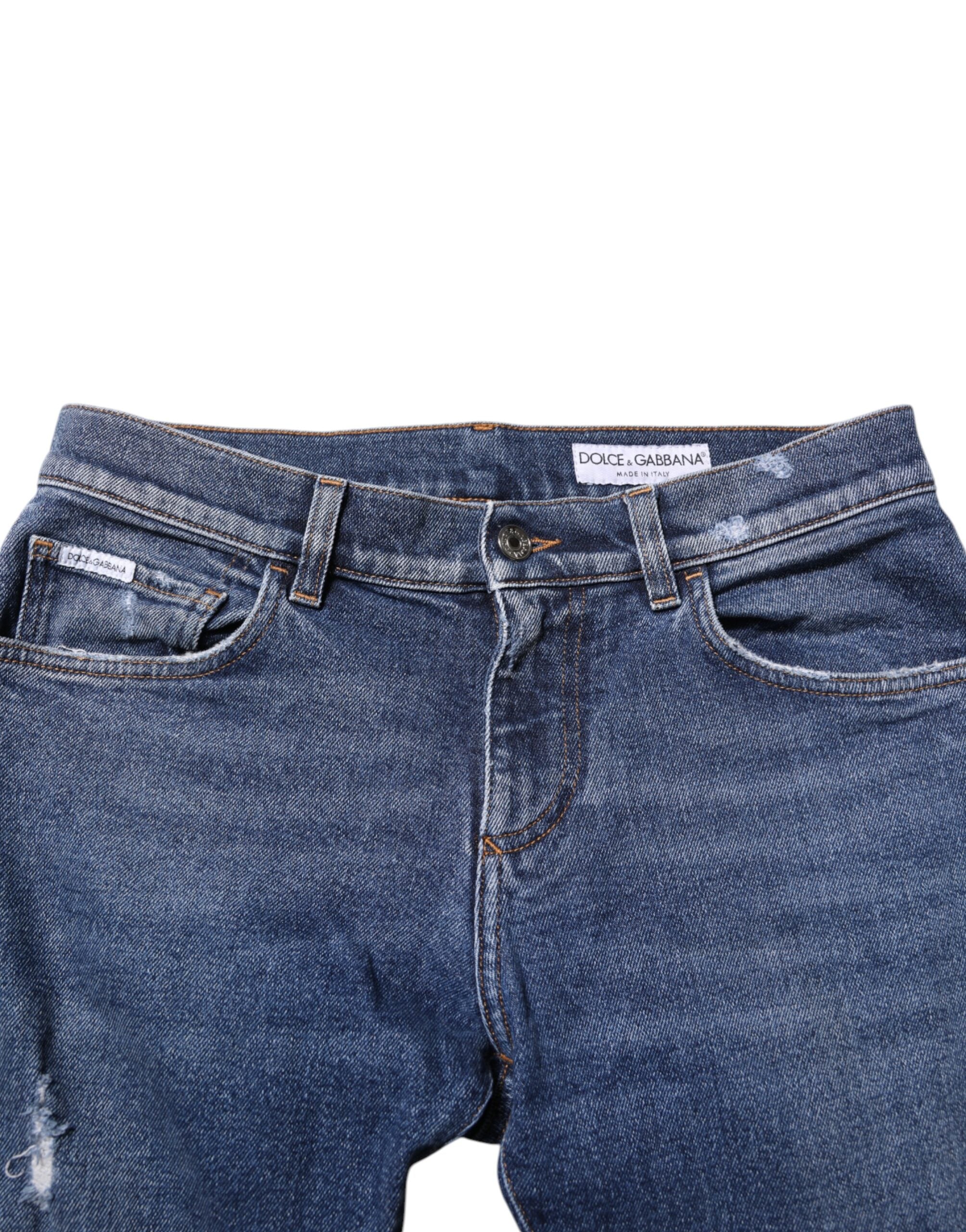 Dolce &amp; Gabbana – Enge Jeans aus Baumwolle mit Logo-Schild in Blau für Herren