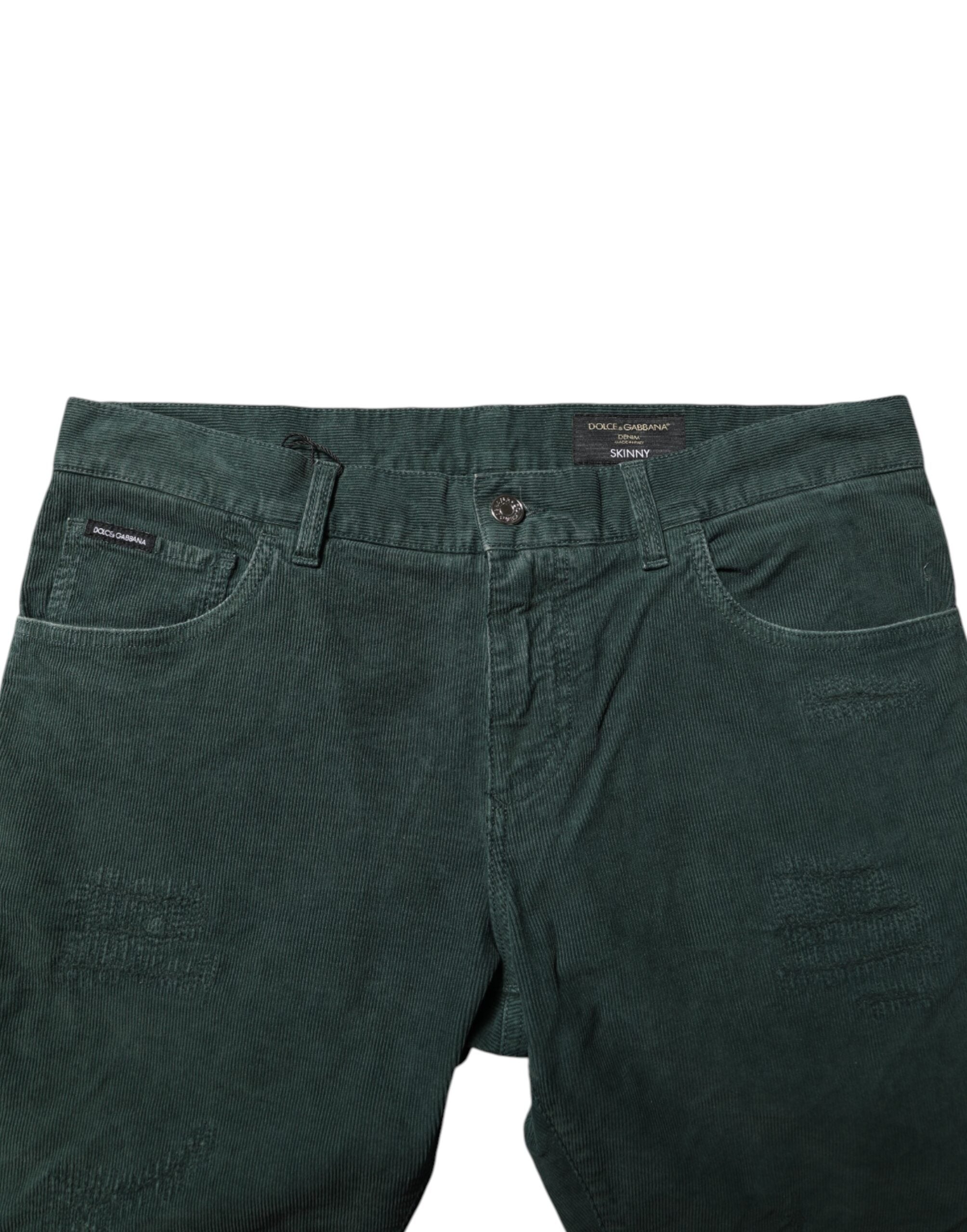 Dolce &amp; Gabbana – Enge Hose aus grünem Baumwollcord