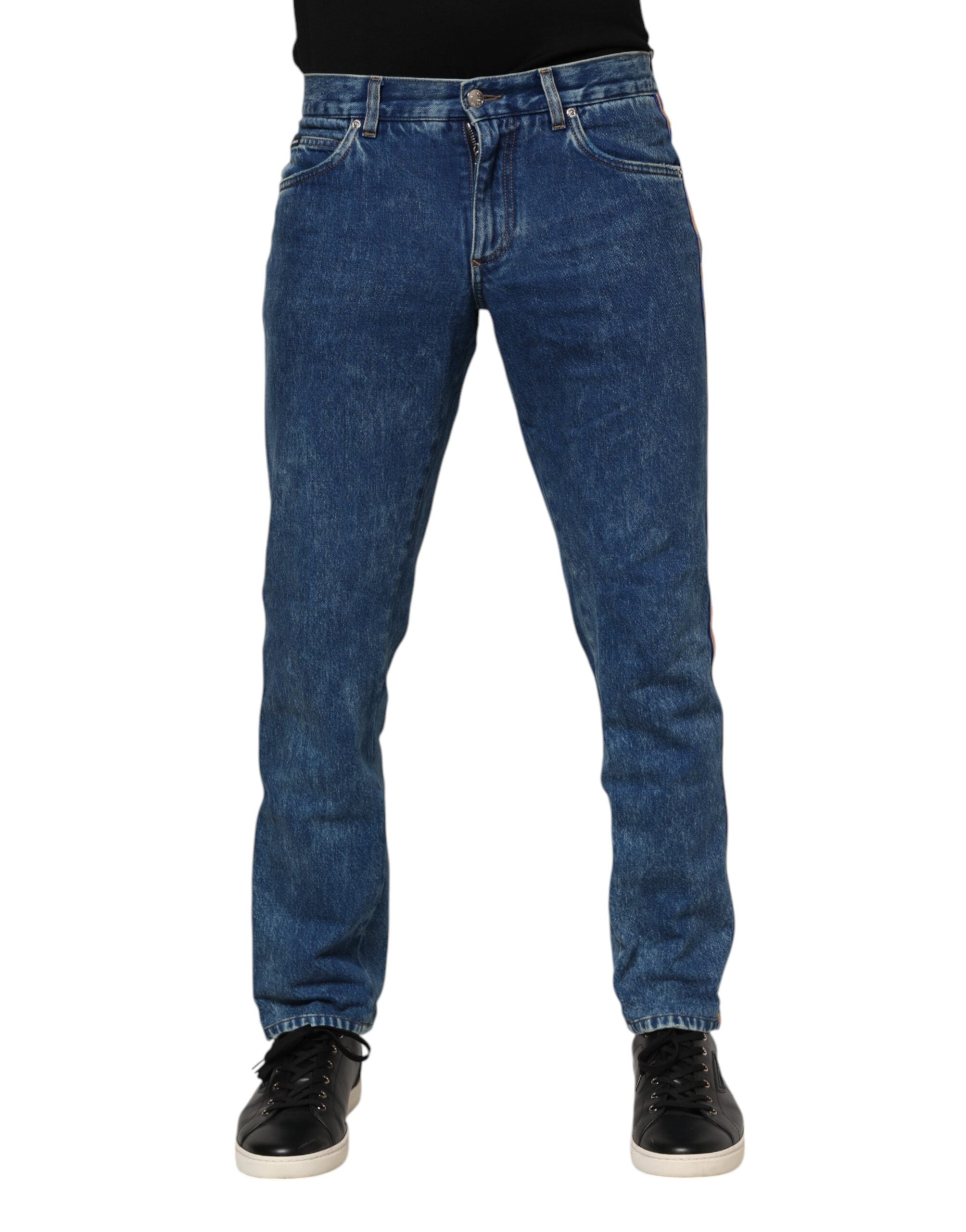 Dolce &amp; Gabbana – Blaue Jeans aus Baumwoll-Denim mit Logo-Plakette