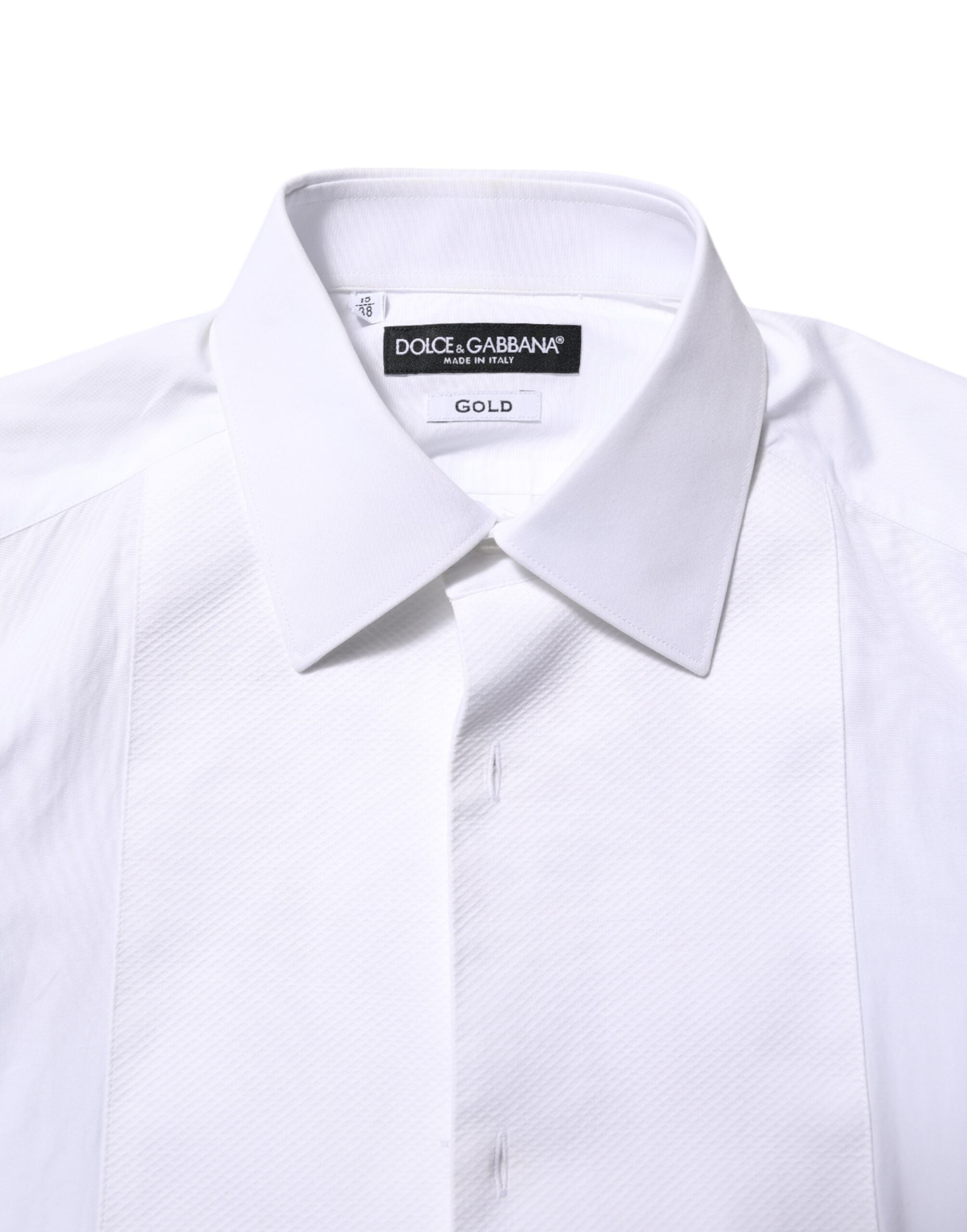 Dolce &amp; Gabbana Weißes formelles Baumwoll-Popeline-Hemd mit GOLD-Latz