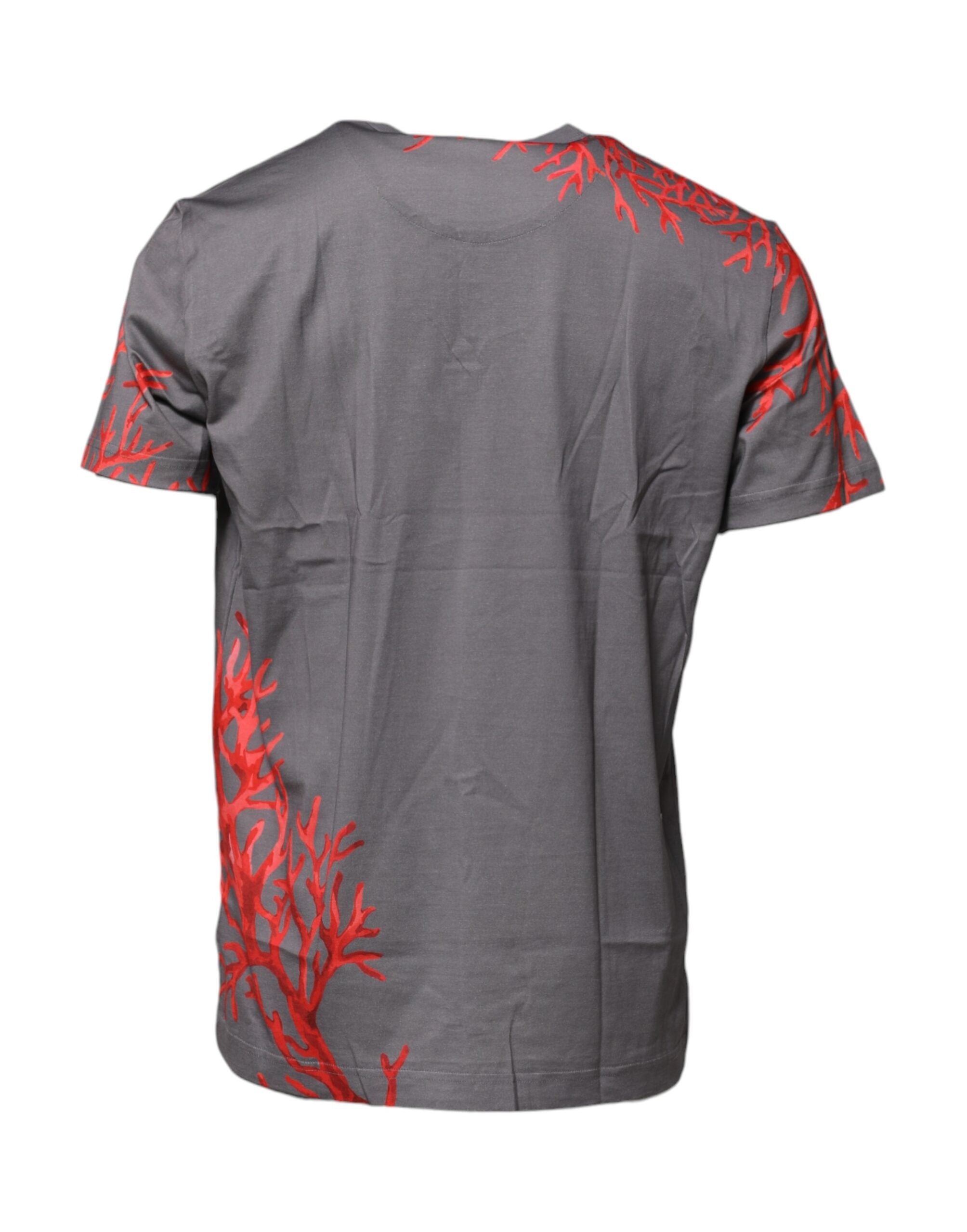 Dolce &amp; Gabbana – T-Shirt mit Logo-Plakette und Korallenprint aus grauer Baumwolle