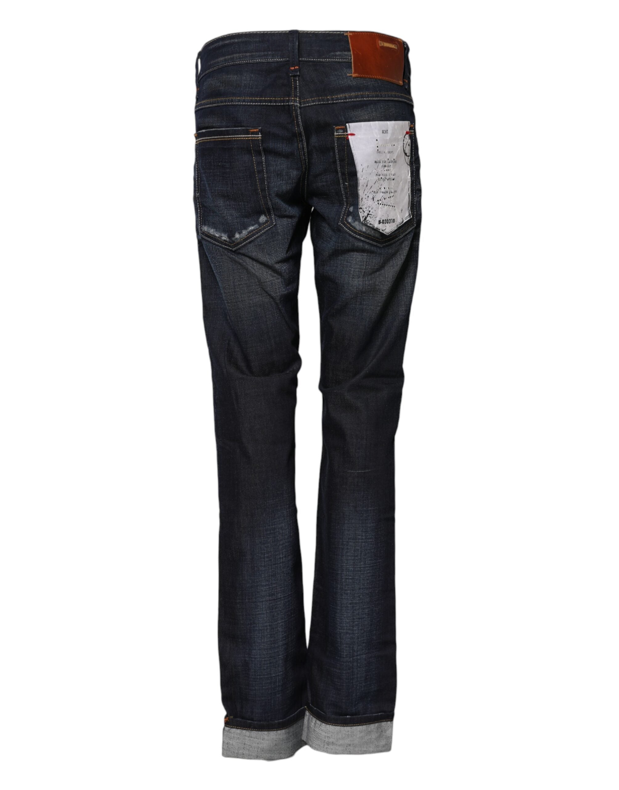 Acht – Blaue, verwaschene Schlagjeans aus Baumwolle mit mittlerer Taille