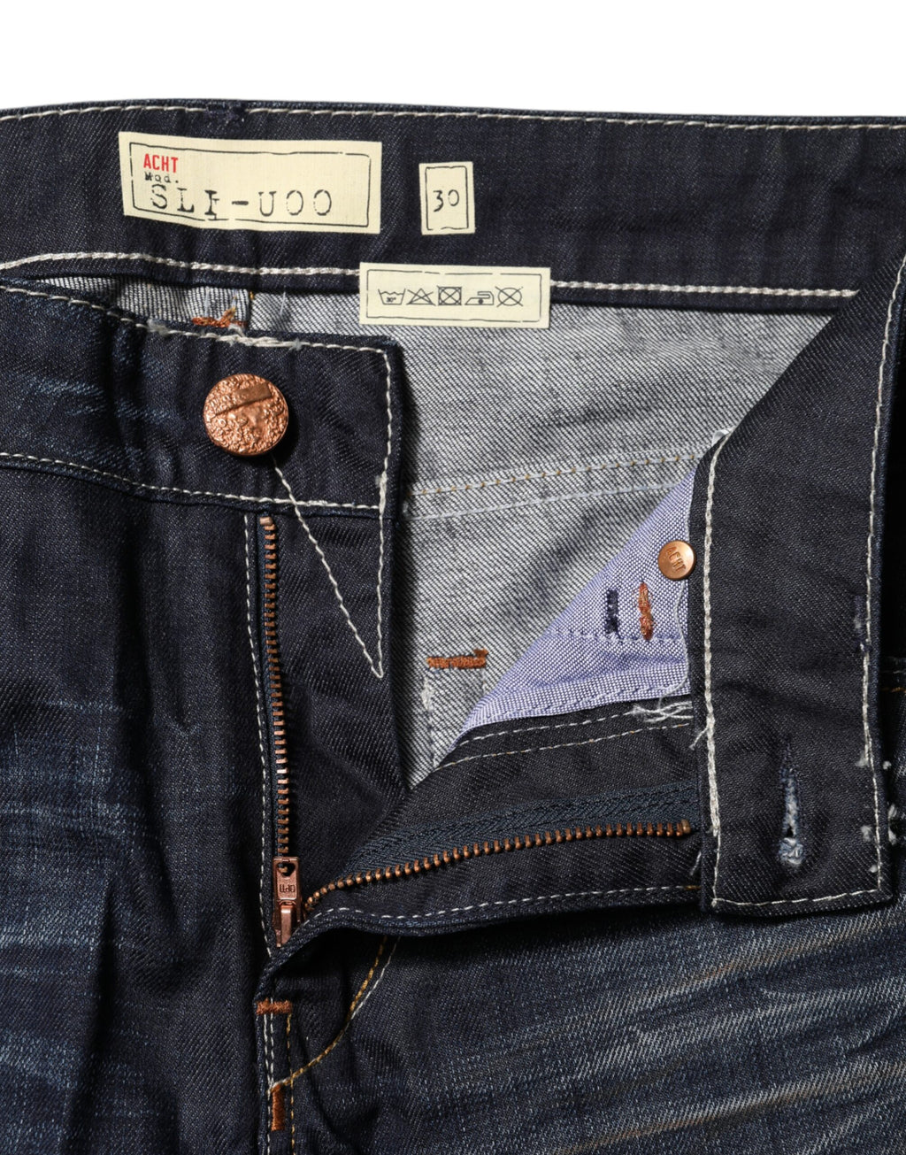 Acht – Blaue, verwaschene Schlagjeans aus Baumwolle mit mittlerer Taille