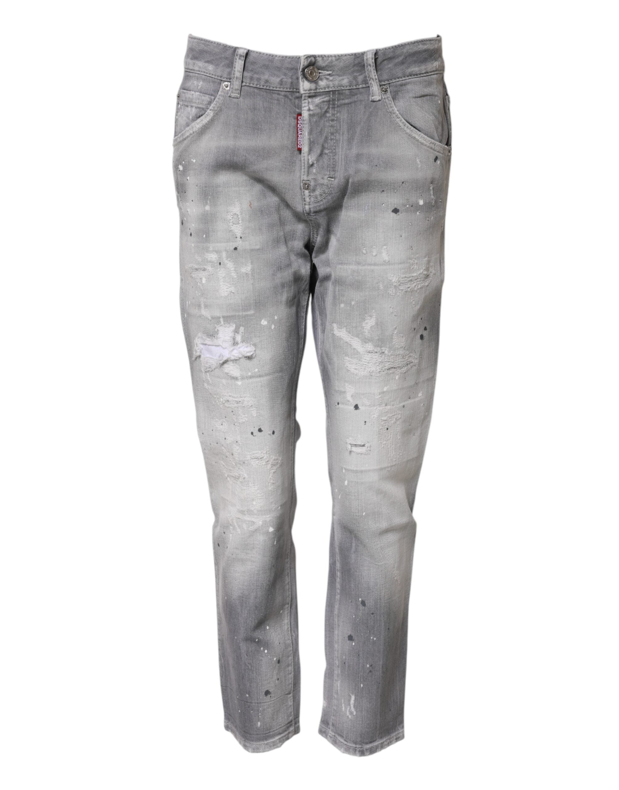 Dsquared² Gray Washed Mid Waist Tapered Jeans
