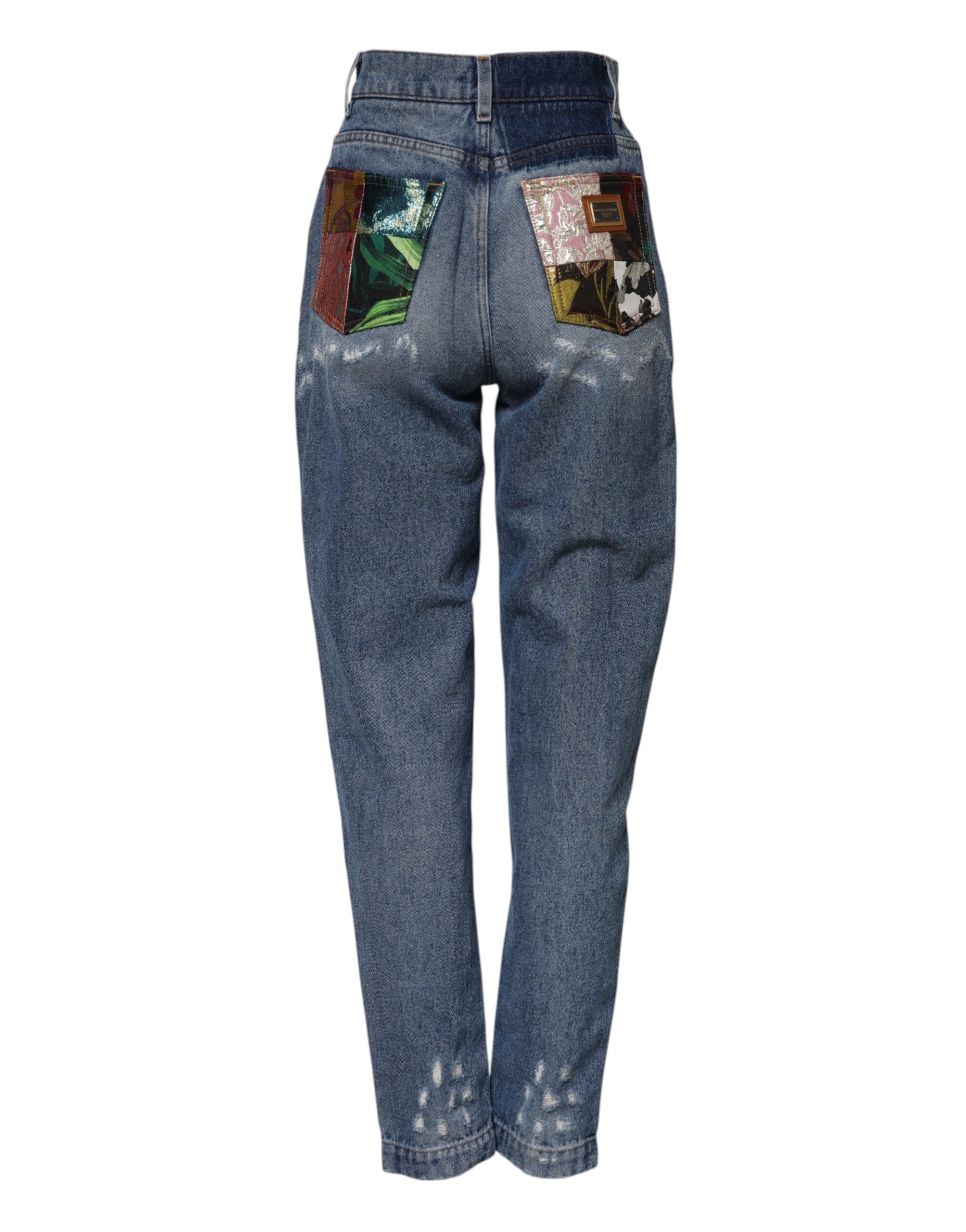 Dolce &amp; Gabbana – Zerfetzte Jeans mit hoher Taille aus blauer Baumwolle