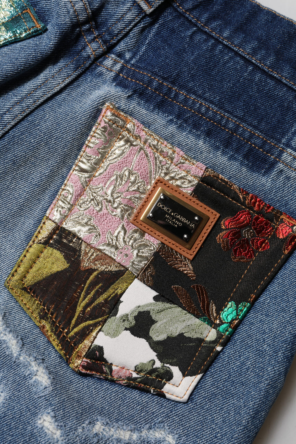 Dolce &amp; Gabbana – Zerfetzte Jeans mit hoher Taille aus blauer Baumwolle