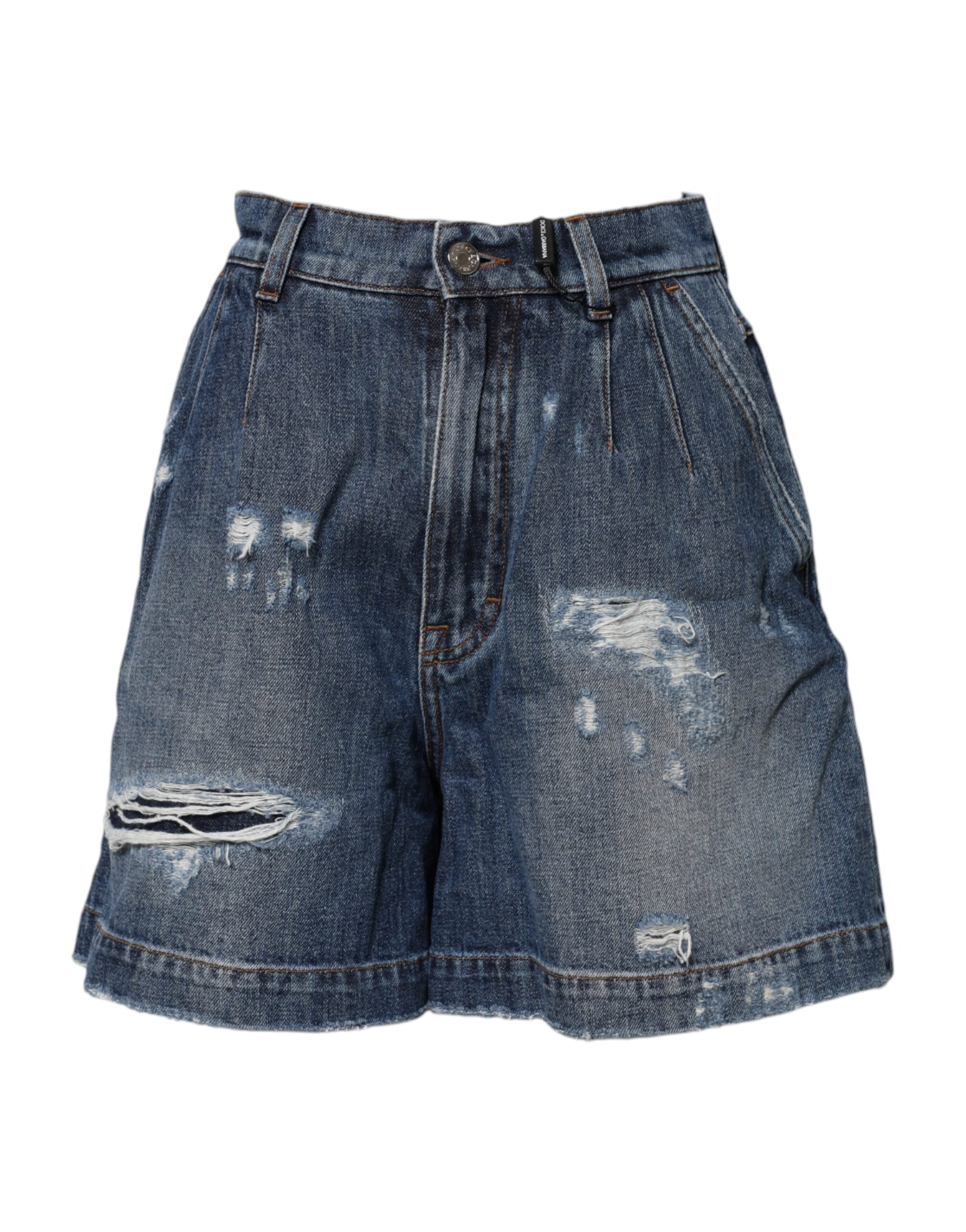 Dolce &amp; Gabbana Blaue Bermuda-Shorts aus zerfetztem Baumwoll-Denim