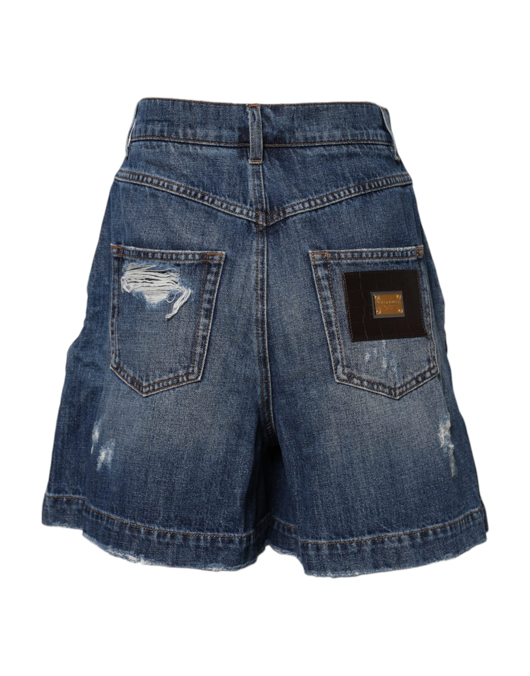 Dolce &amp; Gabbana Blaue Bermuda-Shorts aus zerfetztem Baumwoll-Denim