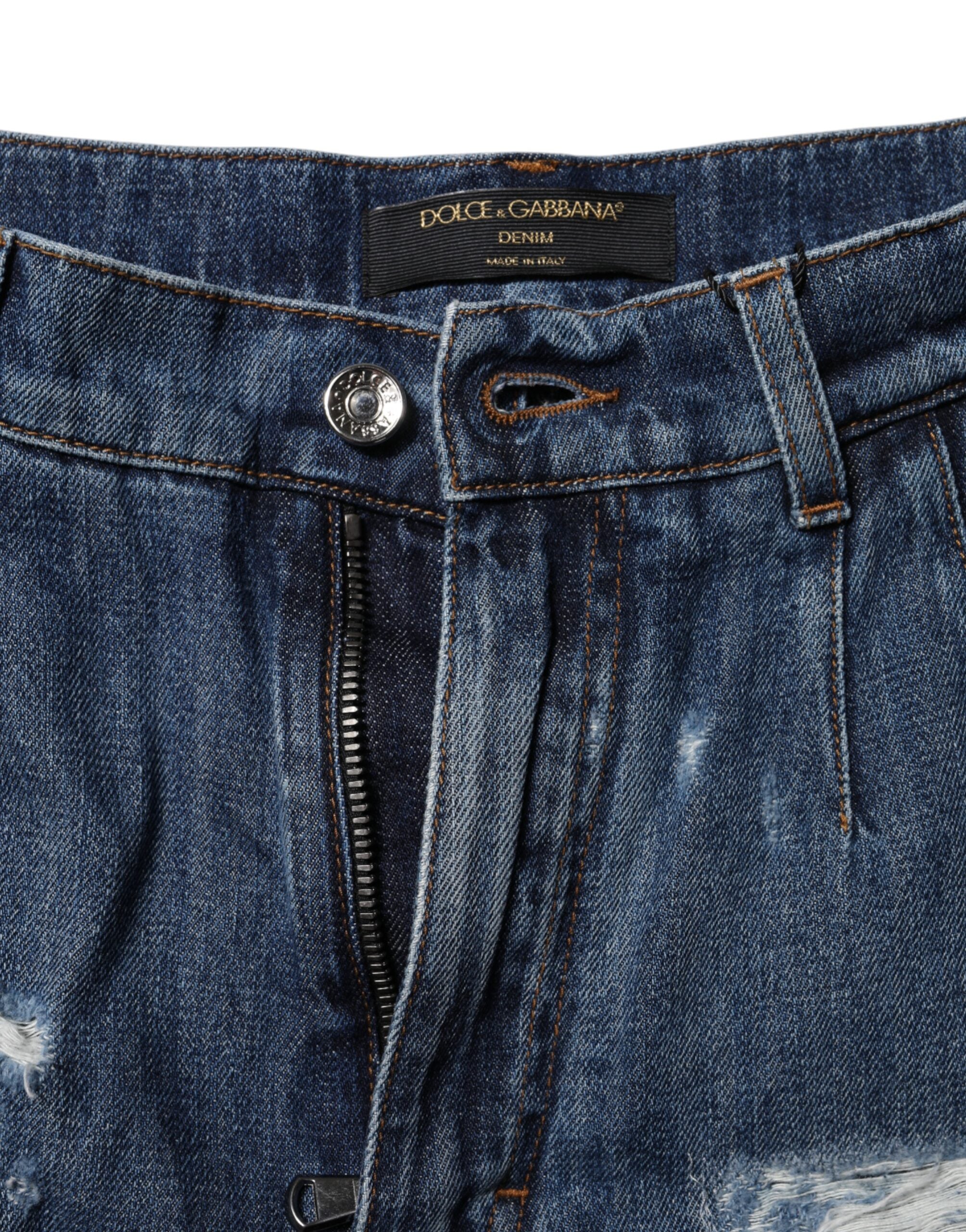 Dolce &amp; Gabbana Blaue Bermuda-Shorts aus zerfetztem Baumwoll-Denim