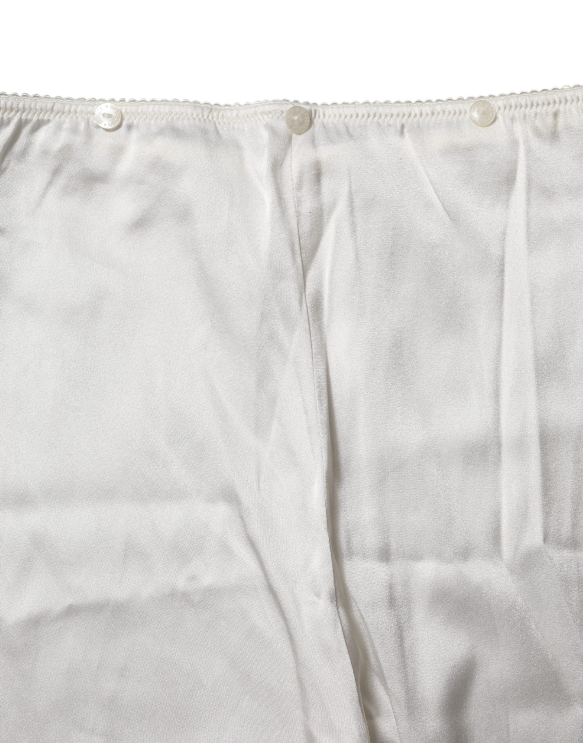Dolce &amp; Gabbana – Kegelförmige Hose aus elfenbeinfarbener Seide mit hoher Taille