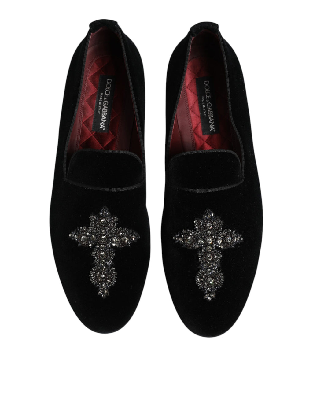 Dolce &amp; Gabbana – Schwarze Abendschuhe aus Samt mit Kristallkrone