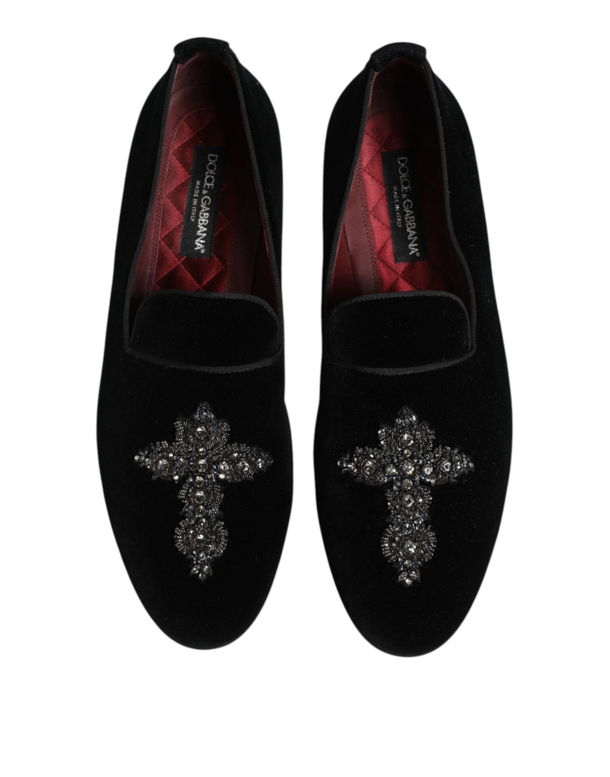 Dolce &amp; Gabbana – Schwarze Abendschuhe aus Samt mit Kristallkrone