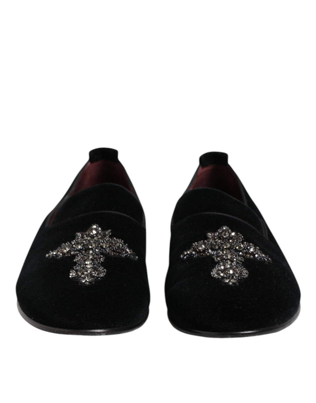 Dolce &amp; Gabbana – Schwarze Abendschuhe aus Samt mit Kristallkrone