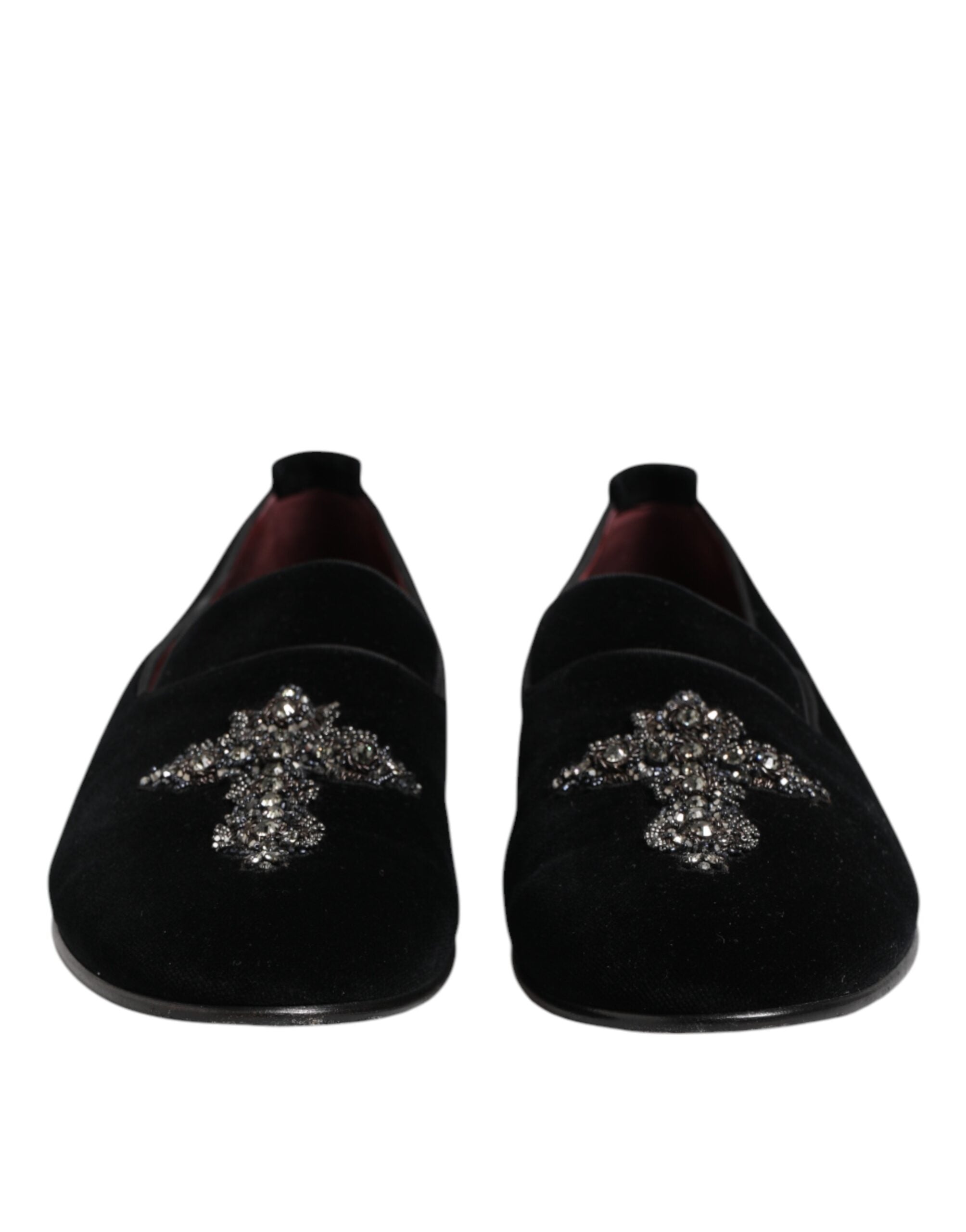 Dolce &amp; Gabbana – Schwarze Abendschuhe aus Samt mit Kristallkrone