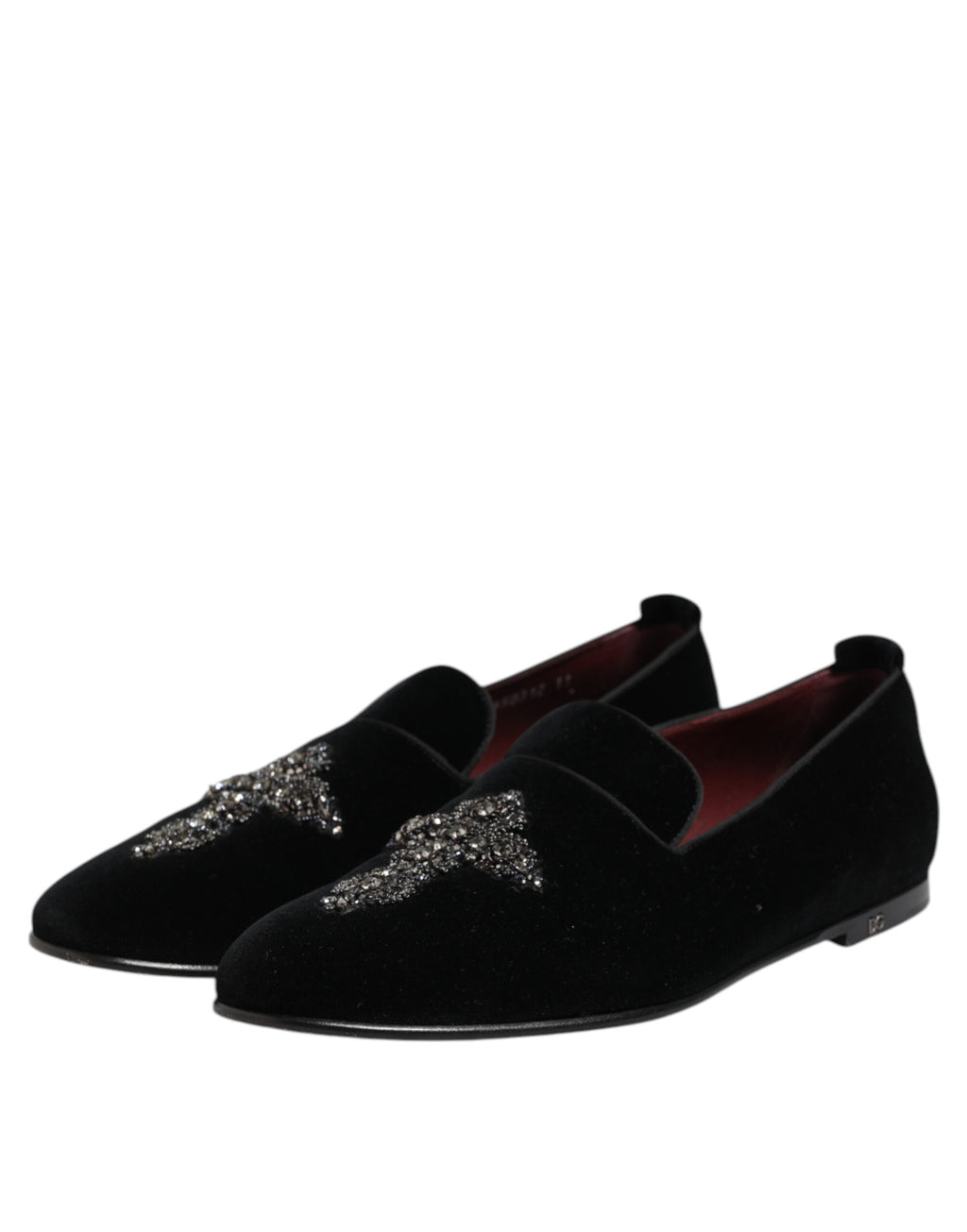 Dolce &amp; Gabbana – Schwarze Abendschuhe aus Samt mit Kristallkrone
