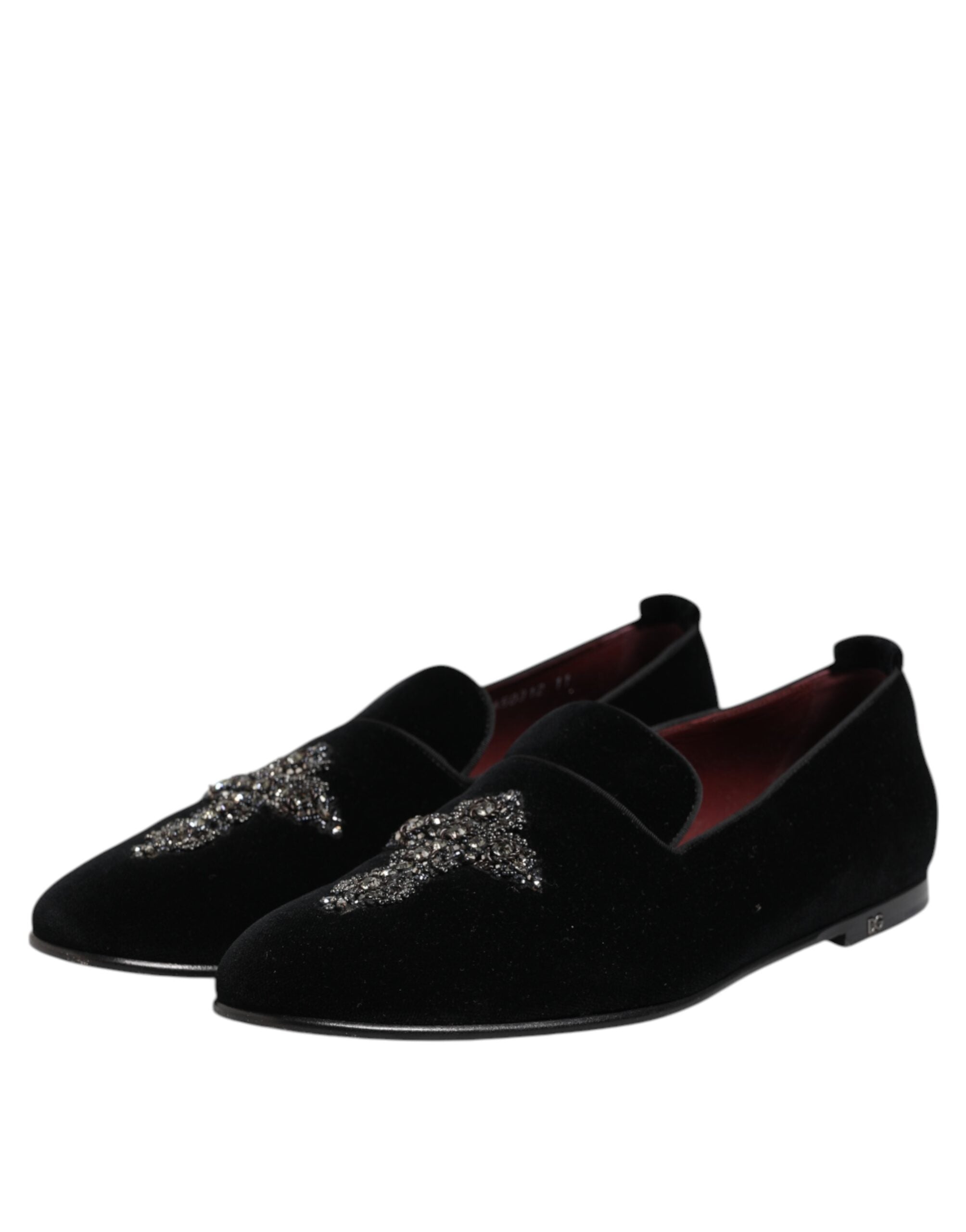 Dolce &amp; Gabbana – Schwarze Abendschuhe aus Samt mit Kristallkrone