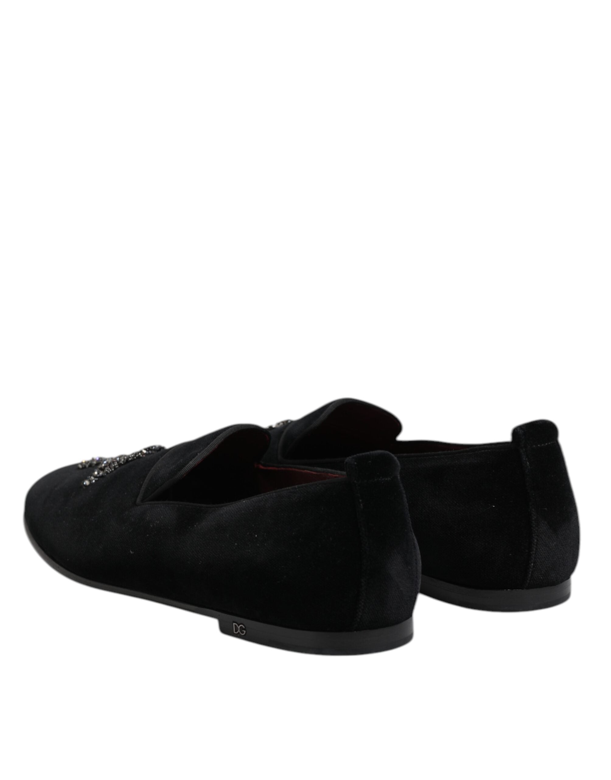 Dolce &amp; Gabbana – Schwarze Abendschuhe aus Samt mit Kristallkrone