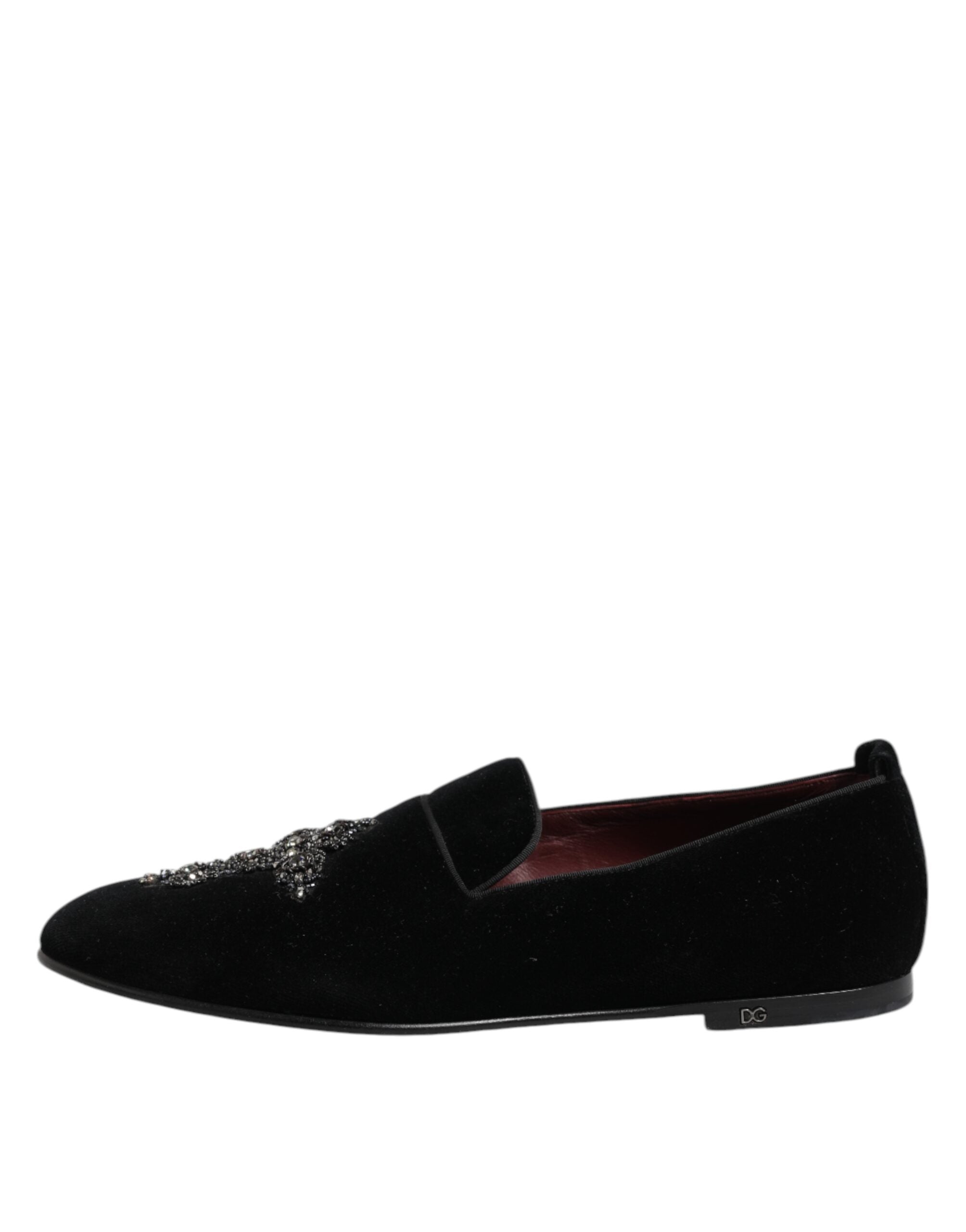 Dolce &amp; Gabbana – Schwarze Abendschuhe aus Samt mit Kristallkrone