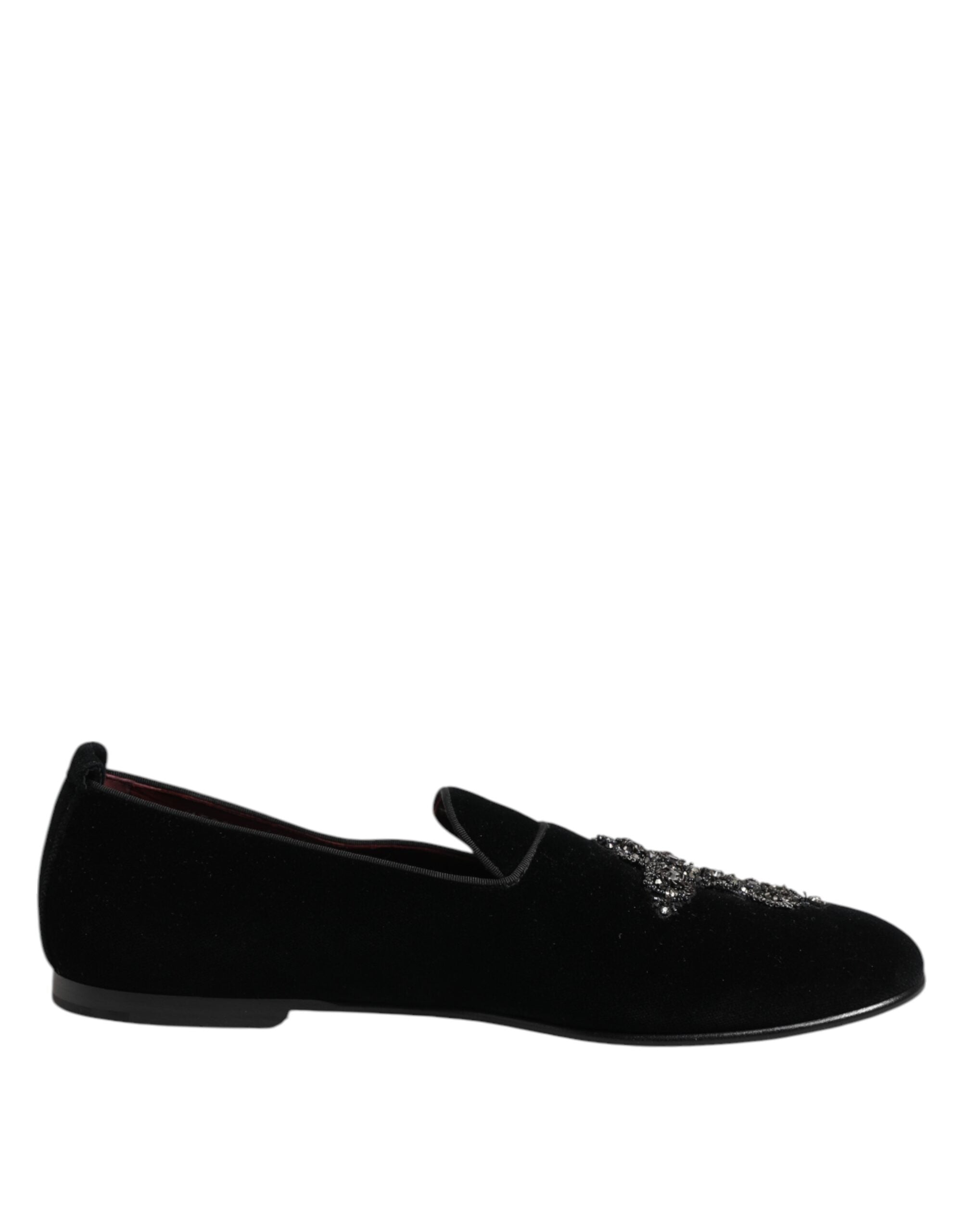 Dolce &amp; Gabbana – Schwarze Abendschuhe aus Samt mit Kristallkrone