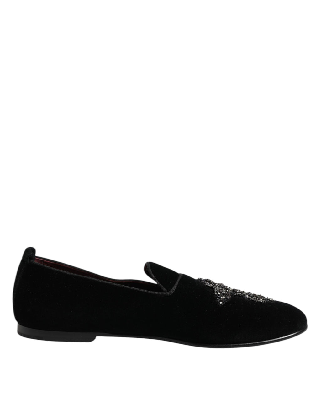 Dolce &amp; Gabbana – Schwarze Abendschuhe aus Samt mit Kristallkrone