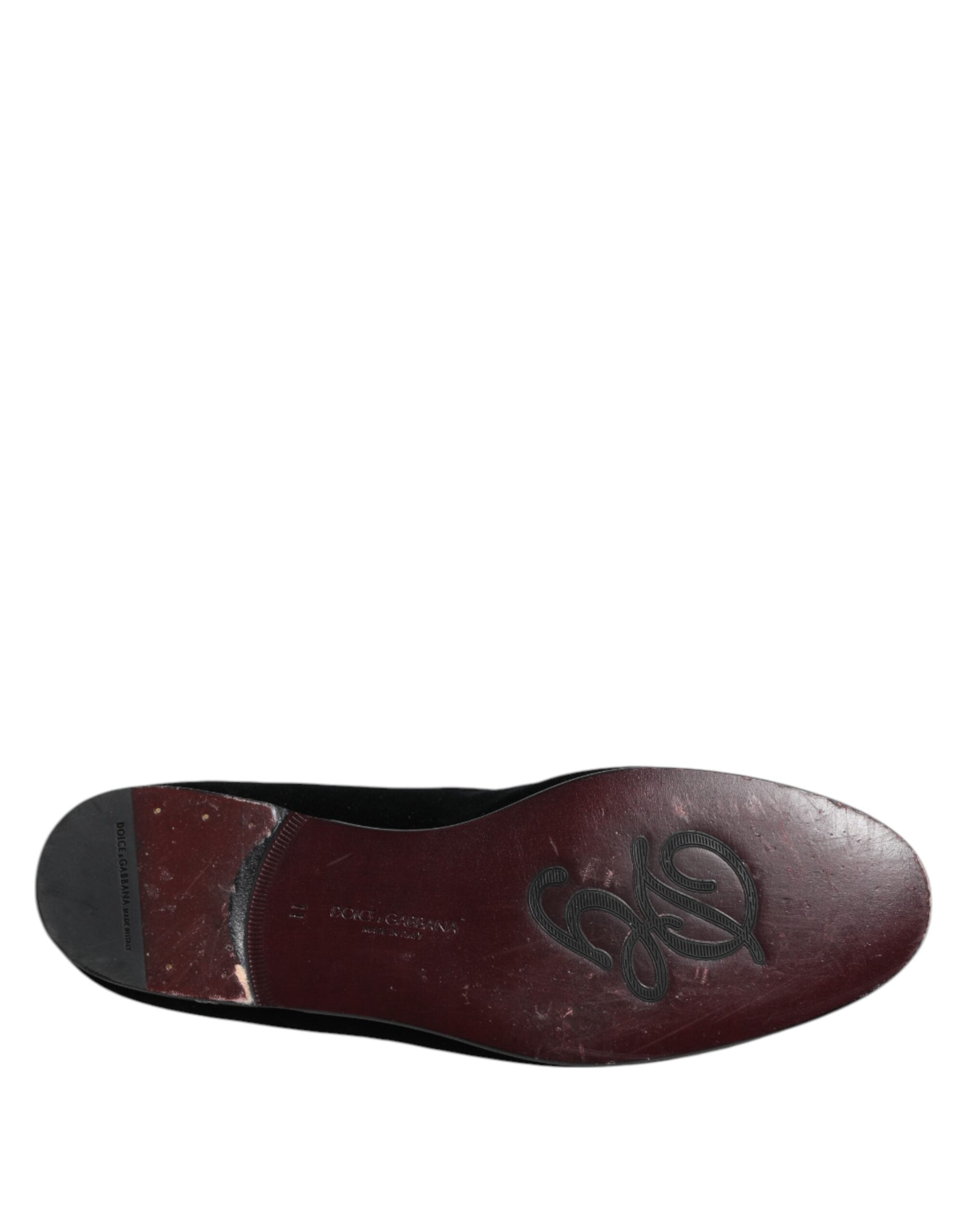 Dolce &amp; Gabbana – Schwarze Abendschuhe aus Samt mit Kristallkrone