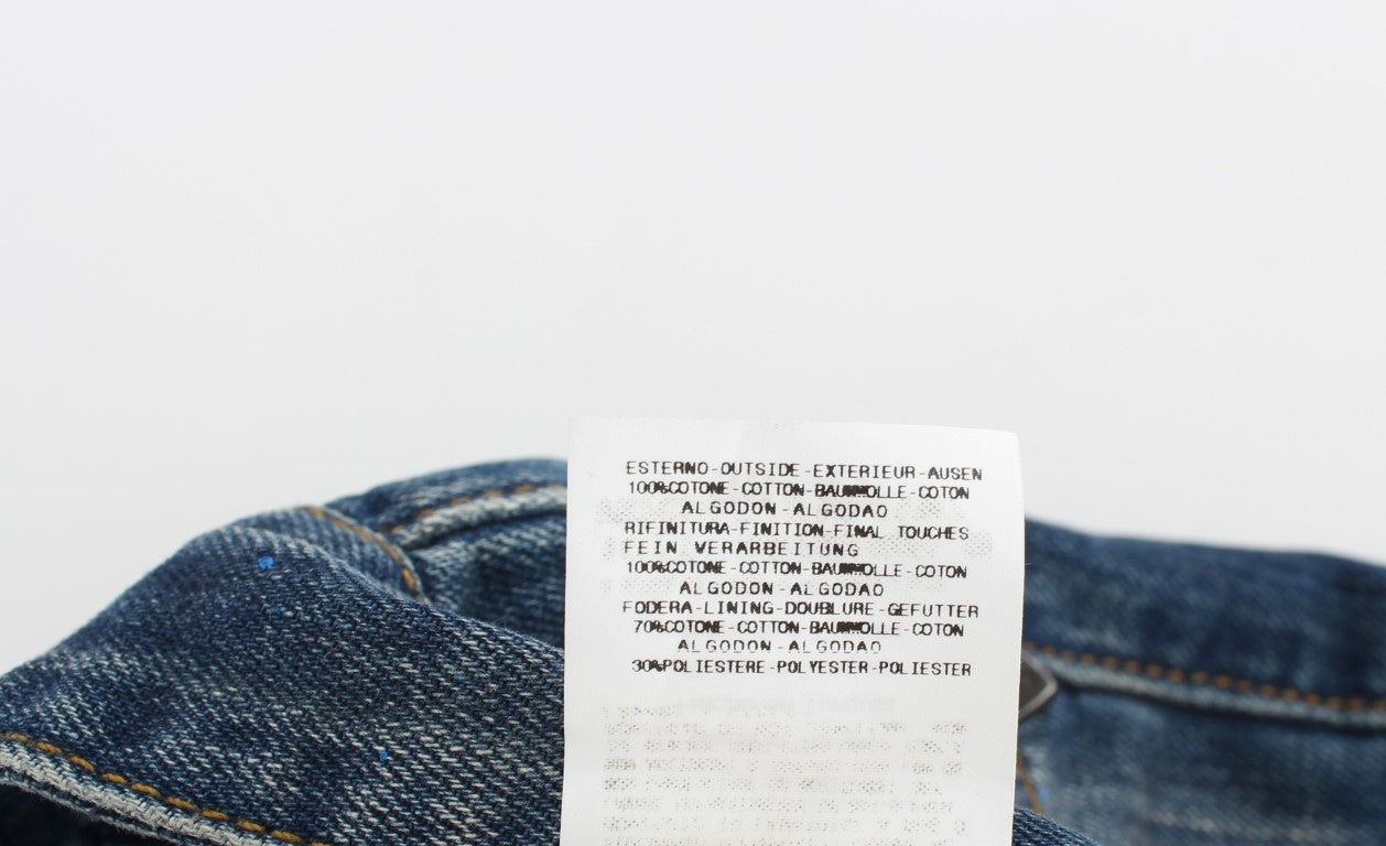 Costume National Blue Wash Paint Slim Fit Pants Jeans