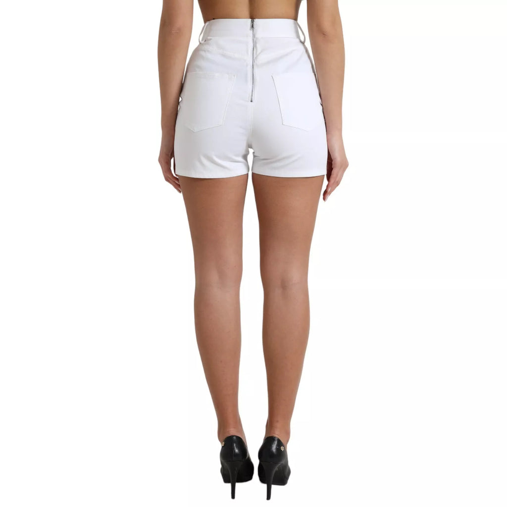 Dolce &amp; Gabbana – Weiße Hotpants mit hoher Taille und Spitze vorne