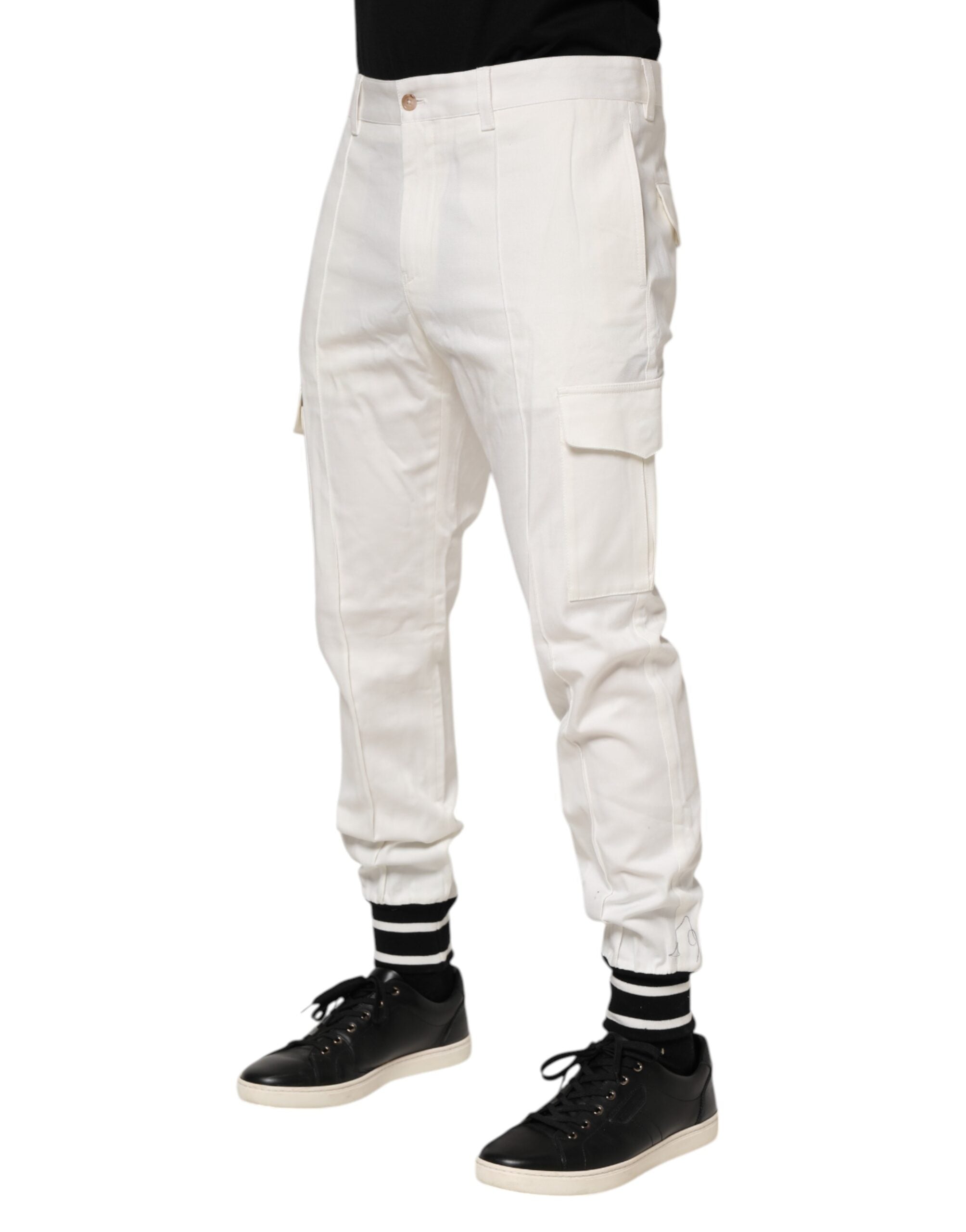 Dolce &amp; Gabbana – Weiße, enge Cargohose aus Baumwolle für Herren